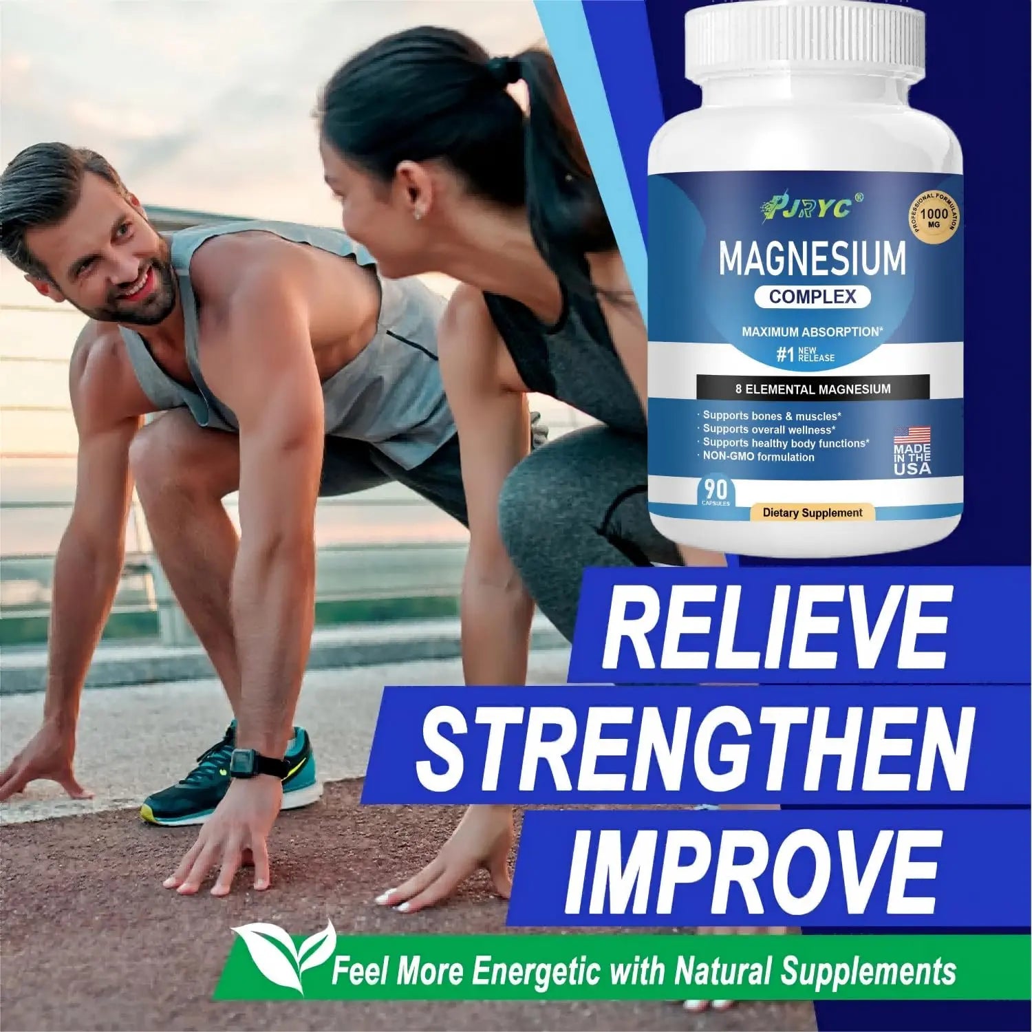 Magnesium Complex Supplement - 1000mg with 8 Magnesium Forms: Glycinate, Citrate, Malate, Taurate & Orotate - Supports Muscle Function, Bone Strength & Relaxation - Vegan, Non-GMO - 180 Capsules PJRYC Au supplements