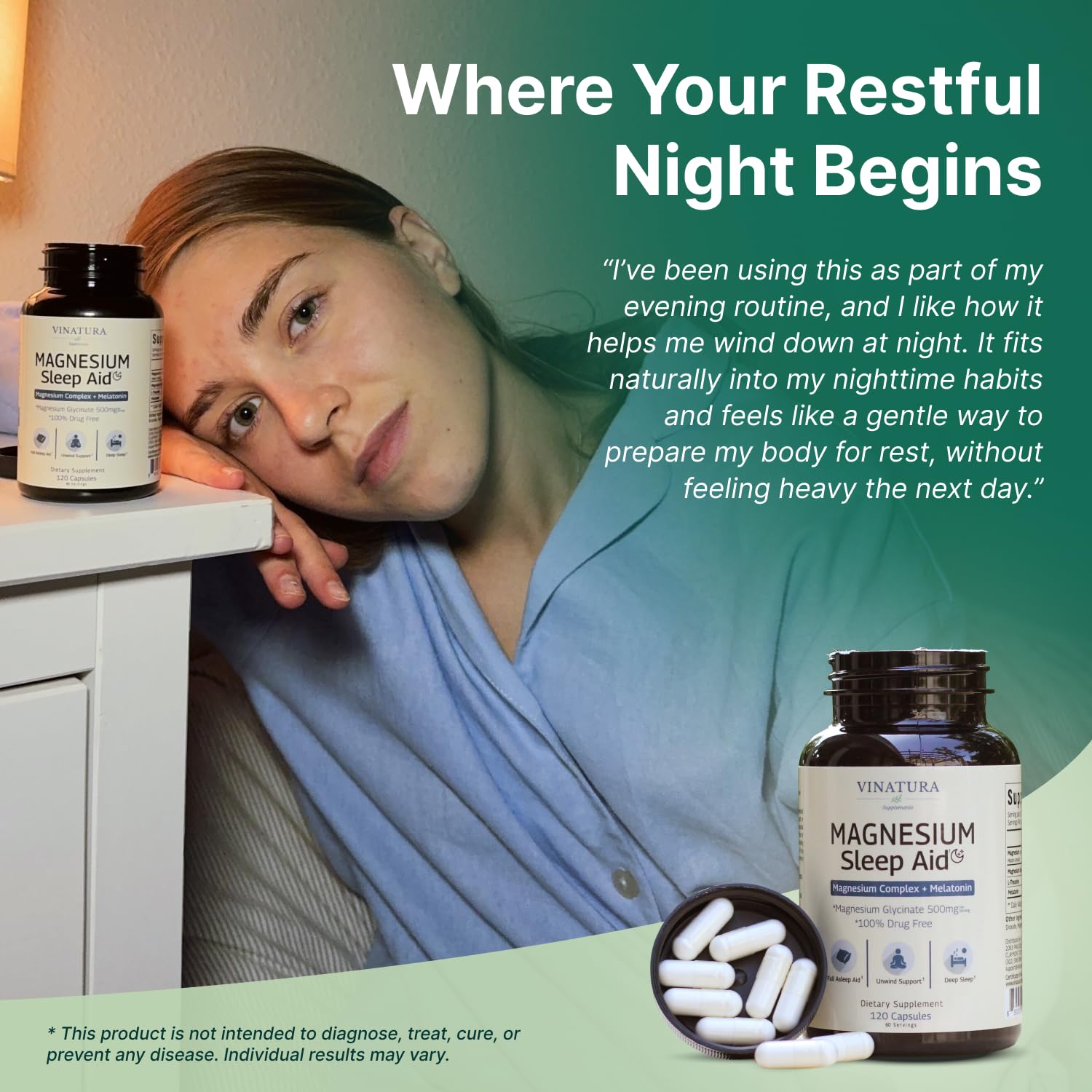 Magnesium Sleep Aid - Magnesium Glycinate Complex for Sleep with Melatonin Supplement - Glycinate 500mg, L-Theanine - 120 Capsules VINATURA Au supplements