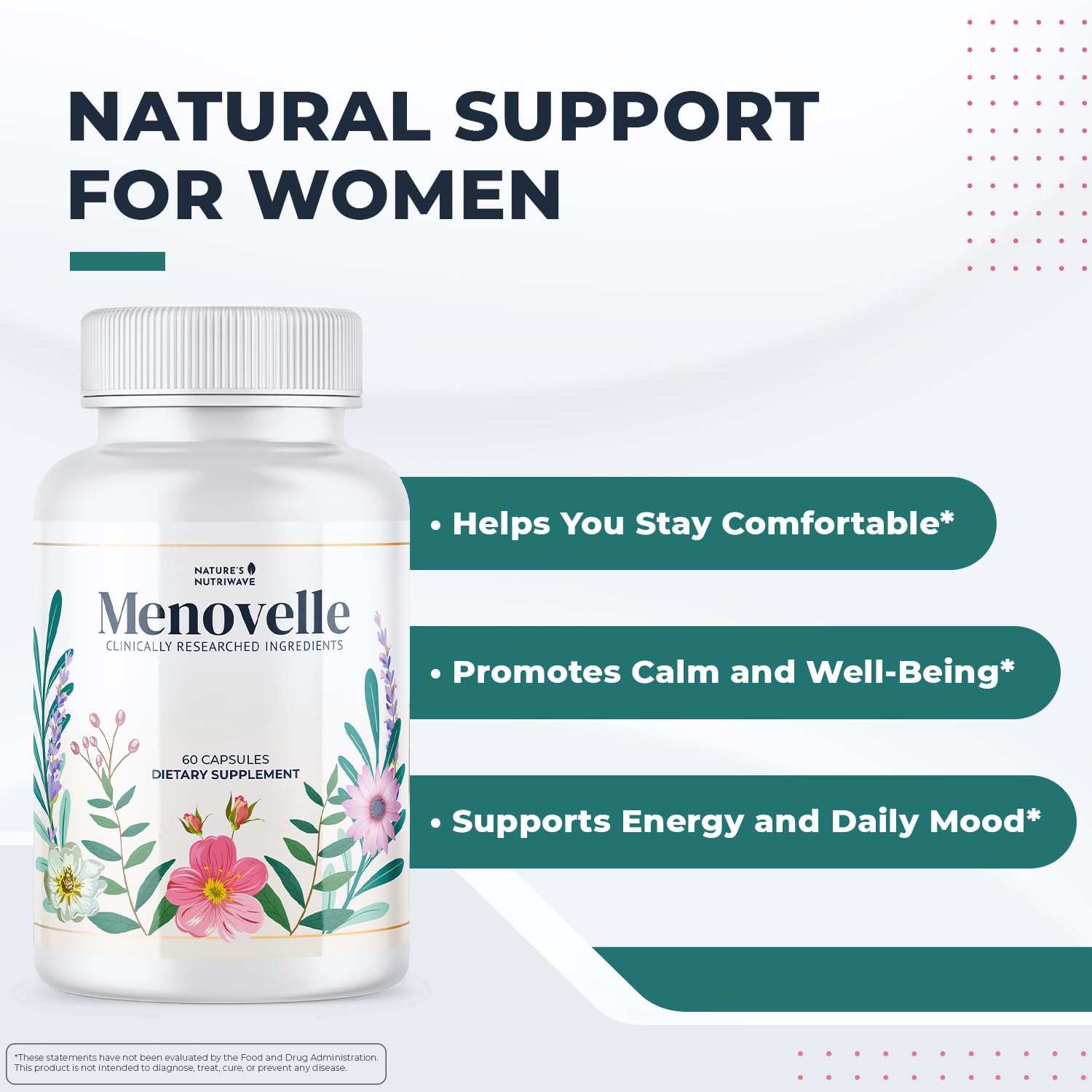 Nature’s NutriWave Menovelle Capsules for Women – Natural Daily Support Formula with Mushrooms and Botanicals – Non-GMO, Easy to Take, Made in the USA, 60 Capsules, 30 Servings, 1 Month Supply Nature’s NutriWave Au supplements