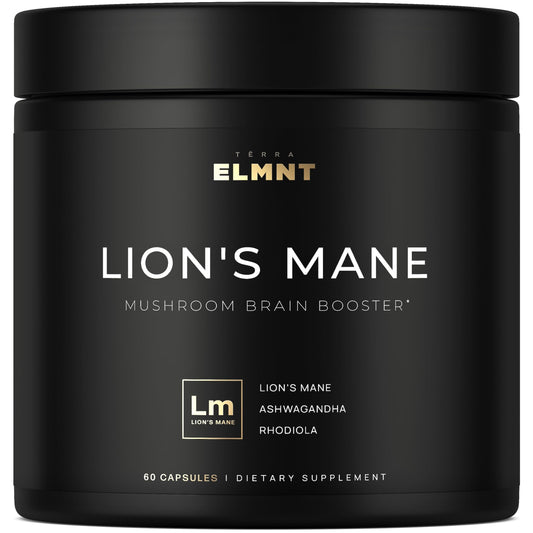 16x Strength Lions Mane Supplement Capsules Super Nootropic w. Ashwagandha & Rhodiola - Highest Potency 16:1 Lion's Mane Mushroom Extract 50% Polysaccharides TERRA ELMNTUS supplements