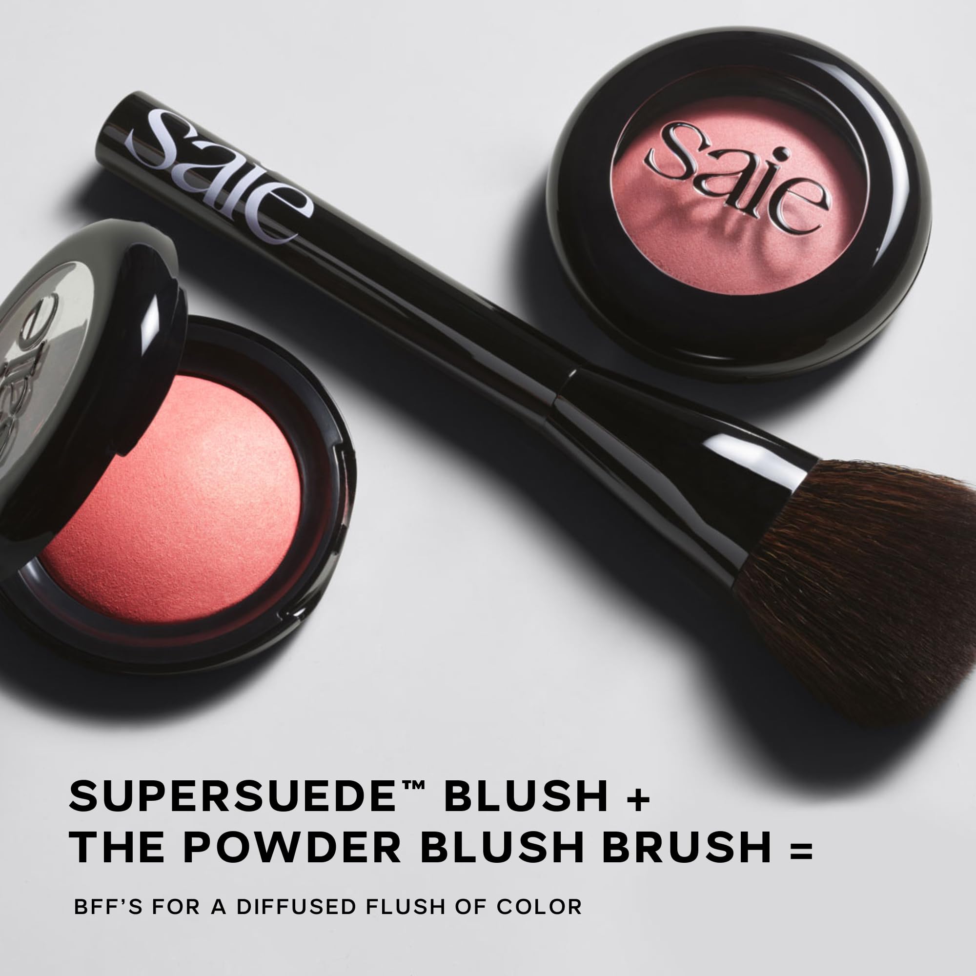 Saie Blush & Brush Duo - SuperSuede Baked Blush in Amore (.01 oz) & Powder Blush Brush - Talc-Free, Moisturizing Blush with Vegan, Fluffy Brush for Seamless Application Saie Au supplements