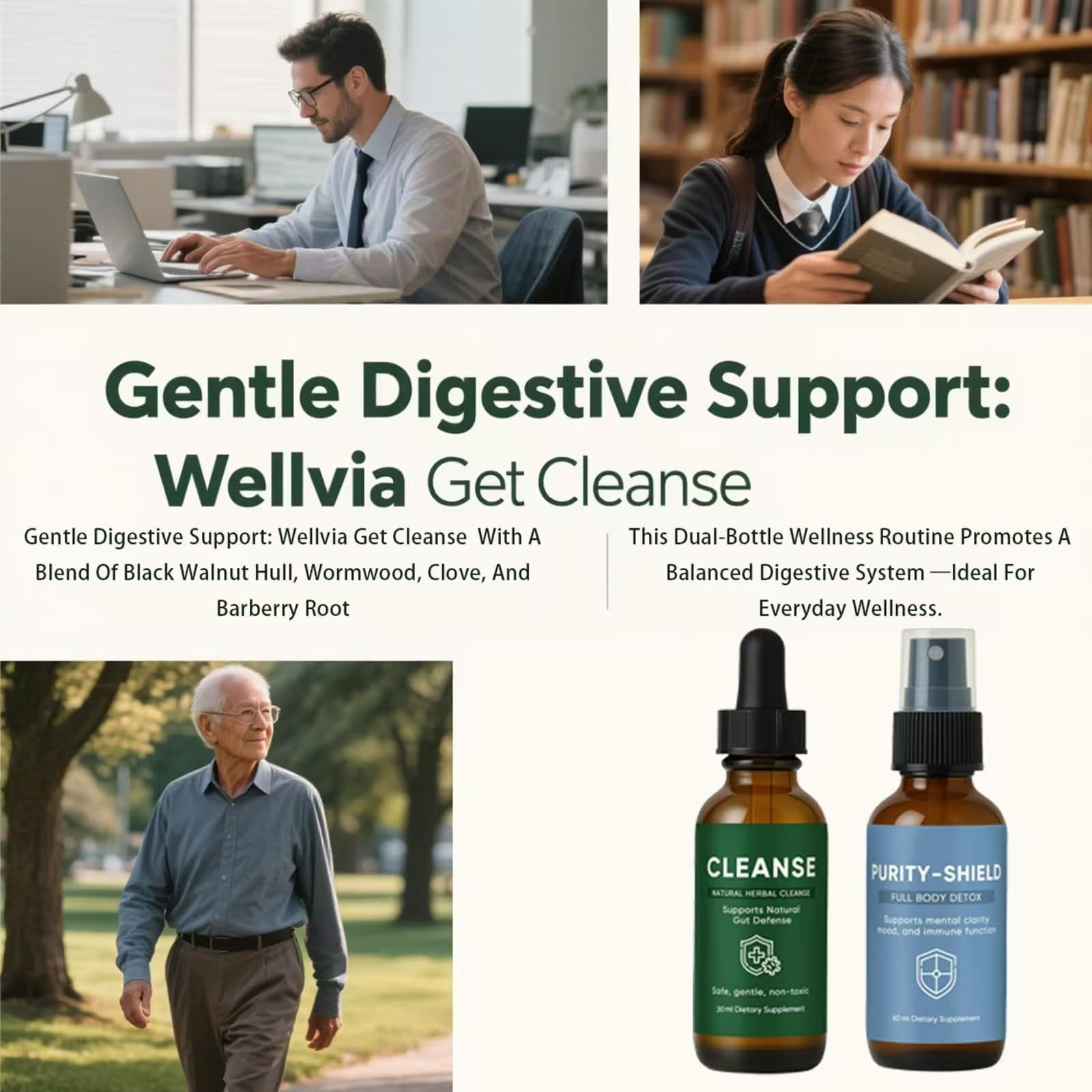EZTZMCN Wellvia Gut Cleanse, Purity Shield, Gut and Colon Support, Non-GMO for Women & Men, Black Walnut Hull, Wormwood, Ginger, 2 PCS EZTZMCN Au supplements