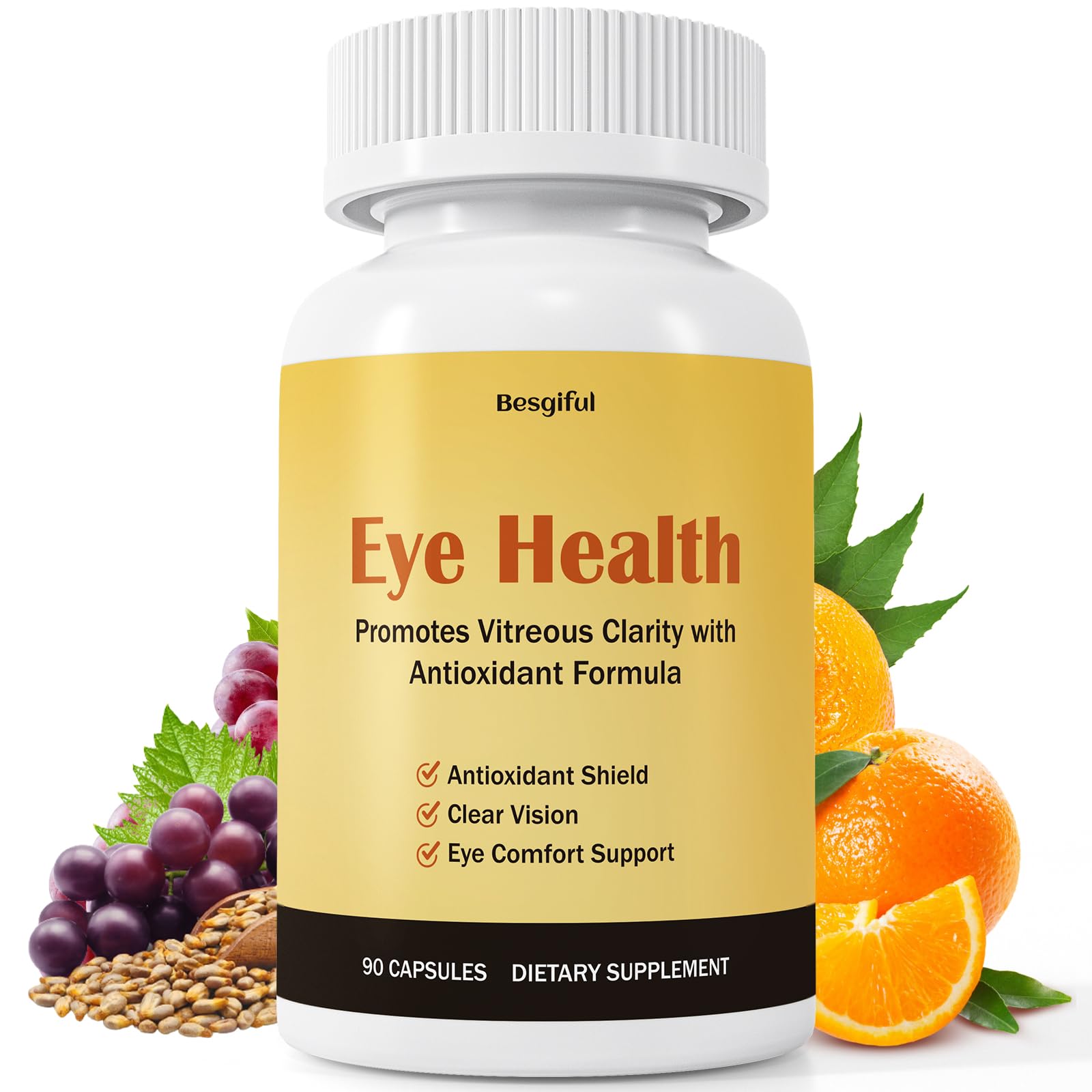Besgiful Eye Supplement for Vitreous Health, Promotes Clear Vision, Improves Eye Strain & Dryness, Reduces Squiggly Lines, Eye Degeneration, Clear Eye Support, 90 Vegan Capsules Besgiful Au supplements