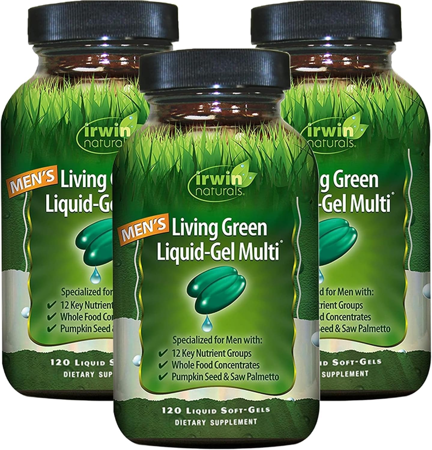Irwin Naturals Men's Living Green Liquid-Gel Multi - 70 Essential Nutrients, Full-Spectrum Vitamin Supplements for Men, Wholefood Blend - Promotes Brain & Adrenal Support - 120 Soft-Gels (3 Pack) Irwin Naturals Au supplements