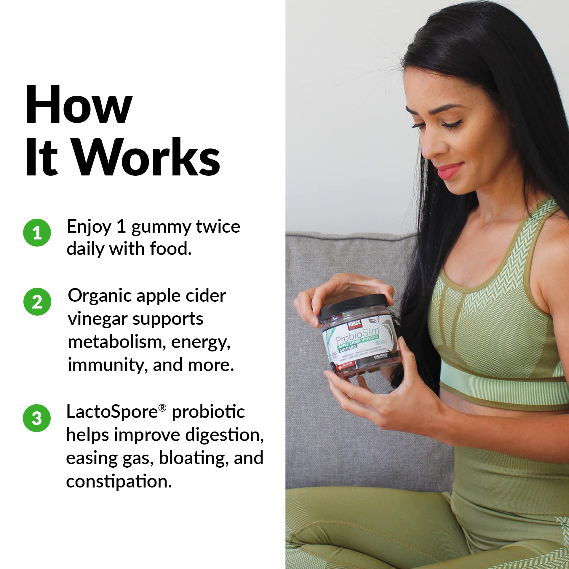 FORCE FACTOR ProbioSlim Apple Cider Vinegar Gummies Organic LactoSpore Prebiotics Force Factor Au supplements
