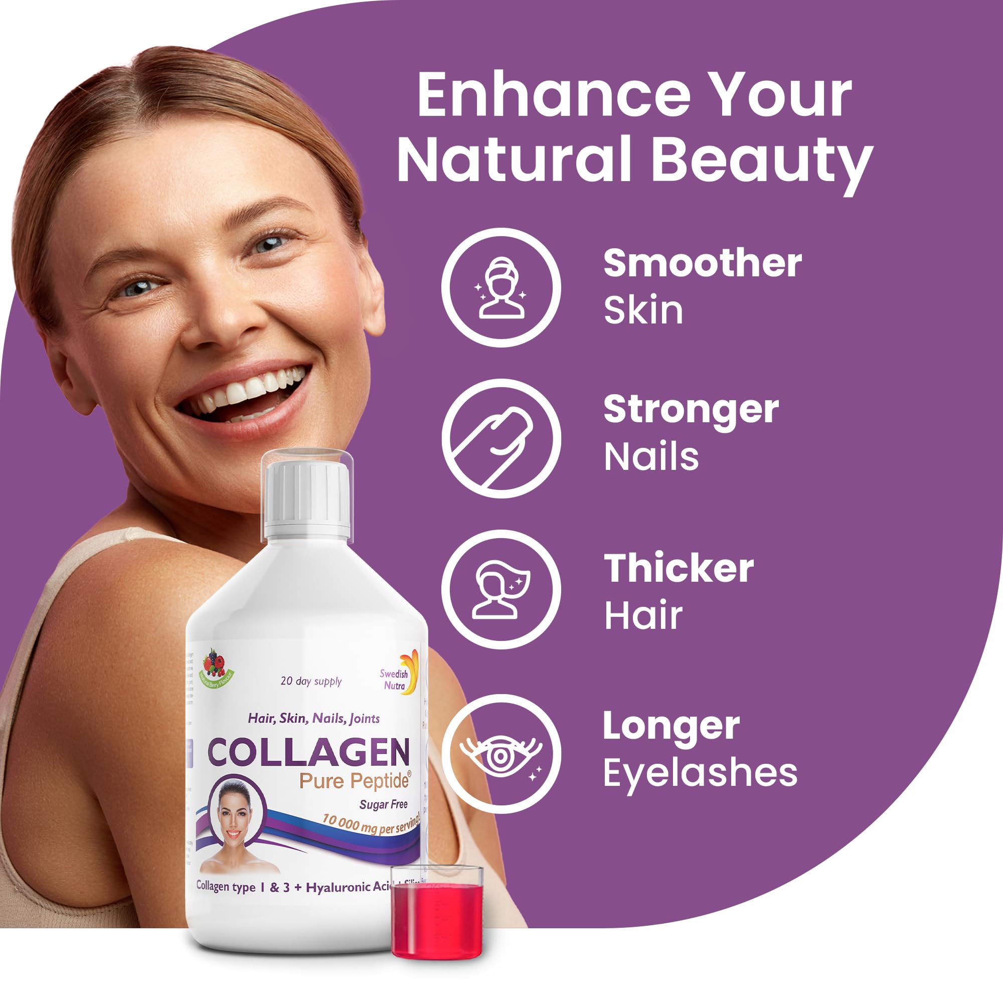 Swedish Nutra Liquid Bovine Collagen - Pack of 500ml, 20 Day Supply | Sugar Free Berry Flavour Swedish Nutra Au supplements