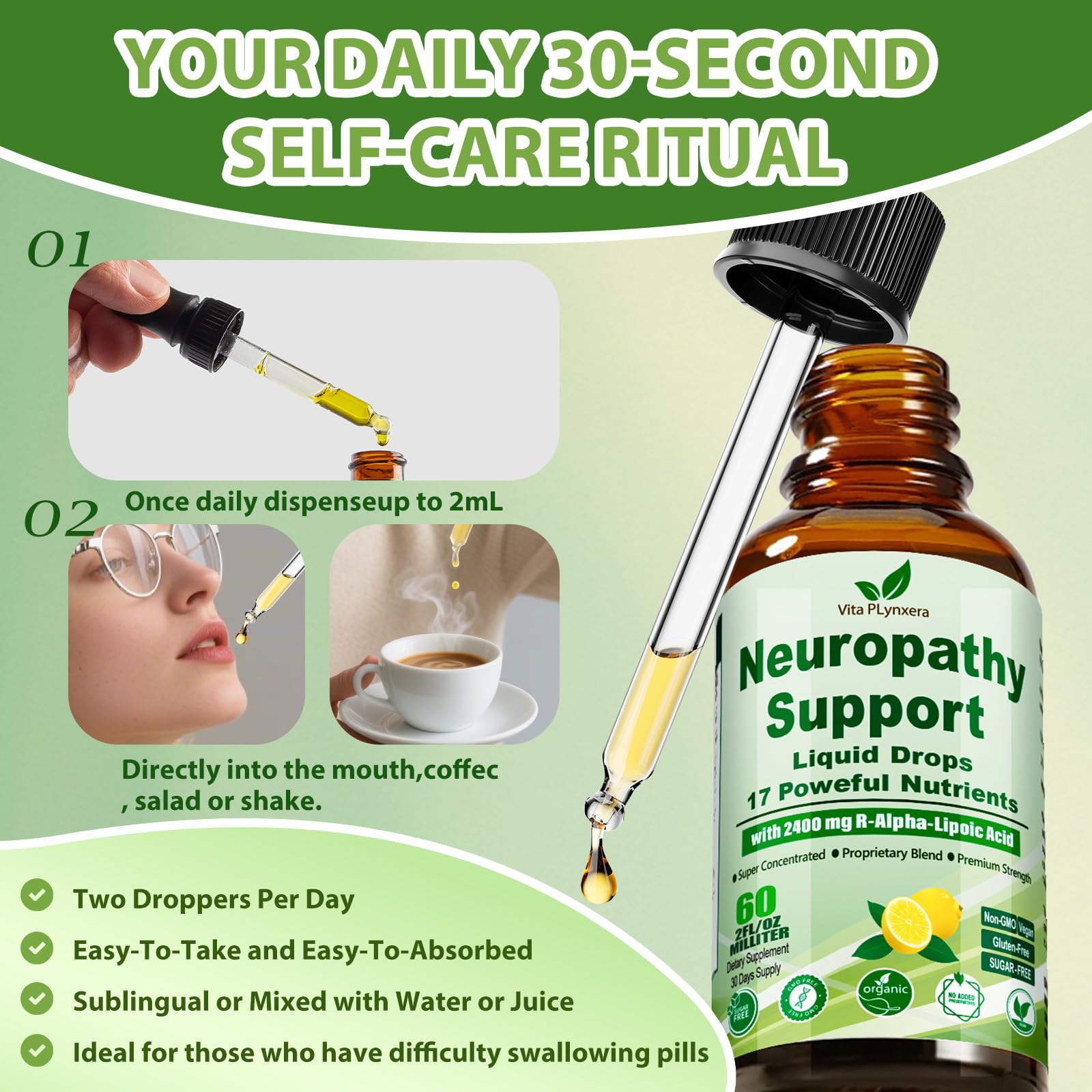 Neuropathy Supplements Liquid Drops, Advance 17-in-1 Stabilized R-Alpha Lipoic Acid (R-ALA) w. Acetyl L-Carnitine Vitamin B-Complex Magnesium, High Potency R-Lipoic Acid for Nerve Antioxidant Energy Vita PLynxera Au supplements