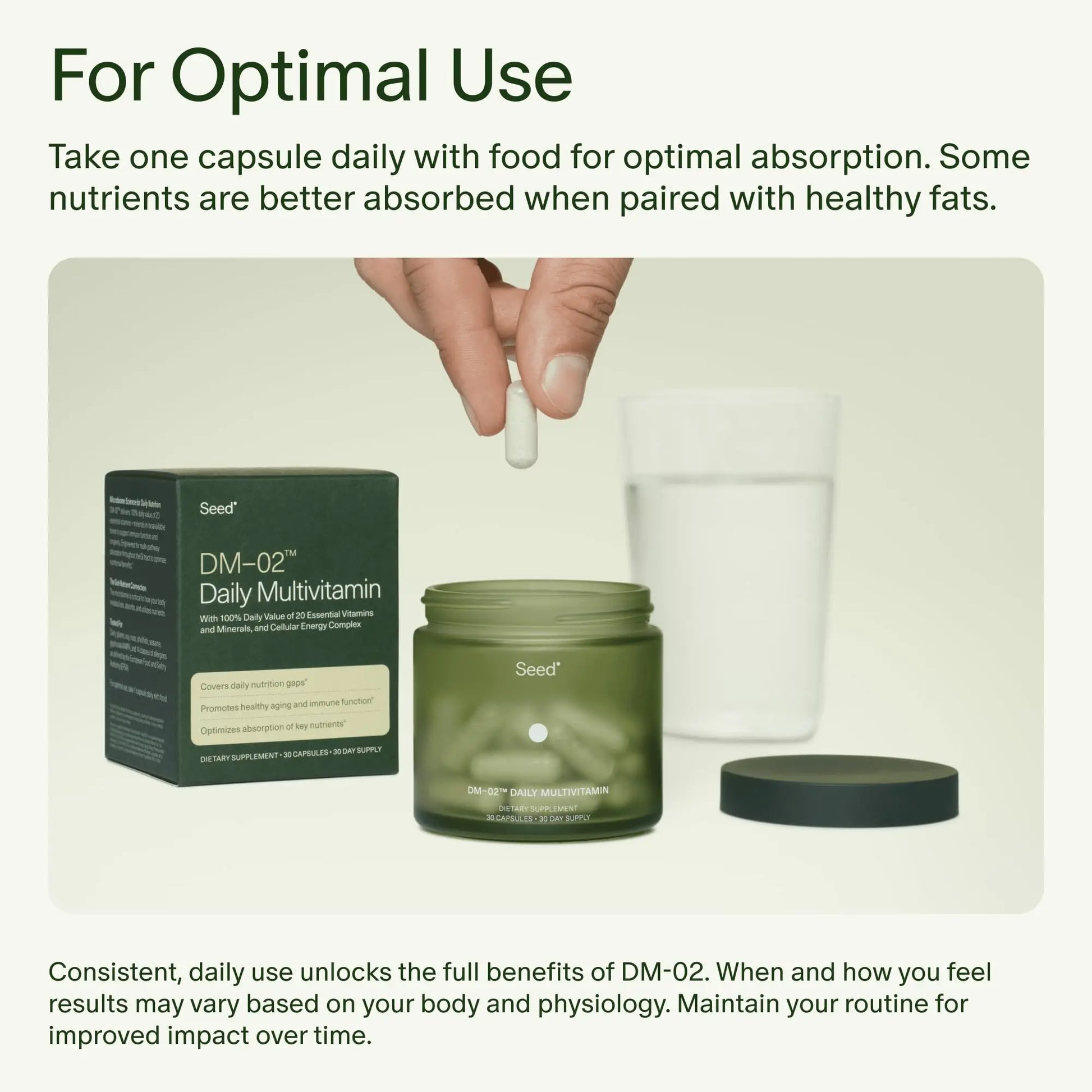 Seed DM-02 Daily Multivitamin - 100% DV Essential Vitamins and Minerals for Women & Men - Helps Fill Daily Nutrient Gaps - Immune, Bone, Hair, Skin & Nails Health - Vegan - 30 Capsules (30-Day Supply) Visit the Seed Store Au supplements