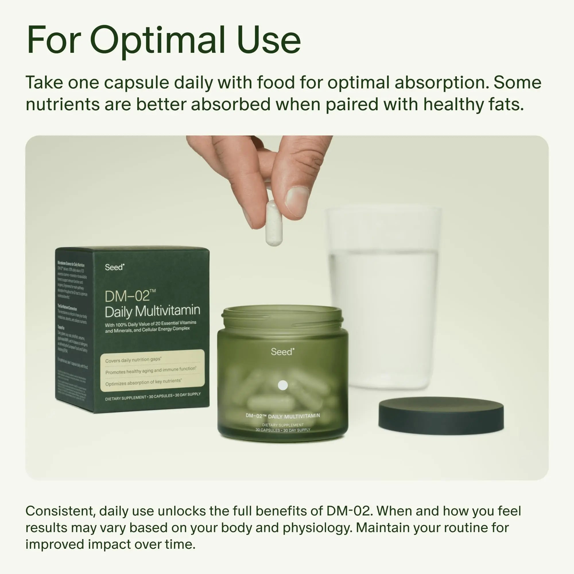 Seed DM-02 Daily Multivitamin - 100% DV Essential Vitamins and Minerals for Women & Men - Helps Fill Daily Nutrient Gaps - Immune, Bone, Hair, Skin & Nails Health - Vegan - 30 Capsules (30-Day Supply) Visit the Seed Store Au supplements