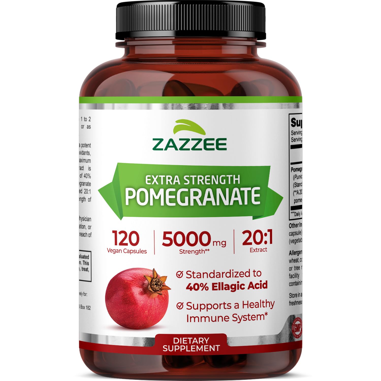 Zazzee Extra Strength Pomegranate 20:1 Extract, 40% Ellagic Acid, 120 Vegan Capsules, 4 Month Supply, Punica Granatum, Antioxidant & Cellular Health Support, Non-GMO, Made in the USA Zazzee Au supplements
