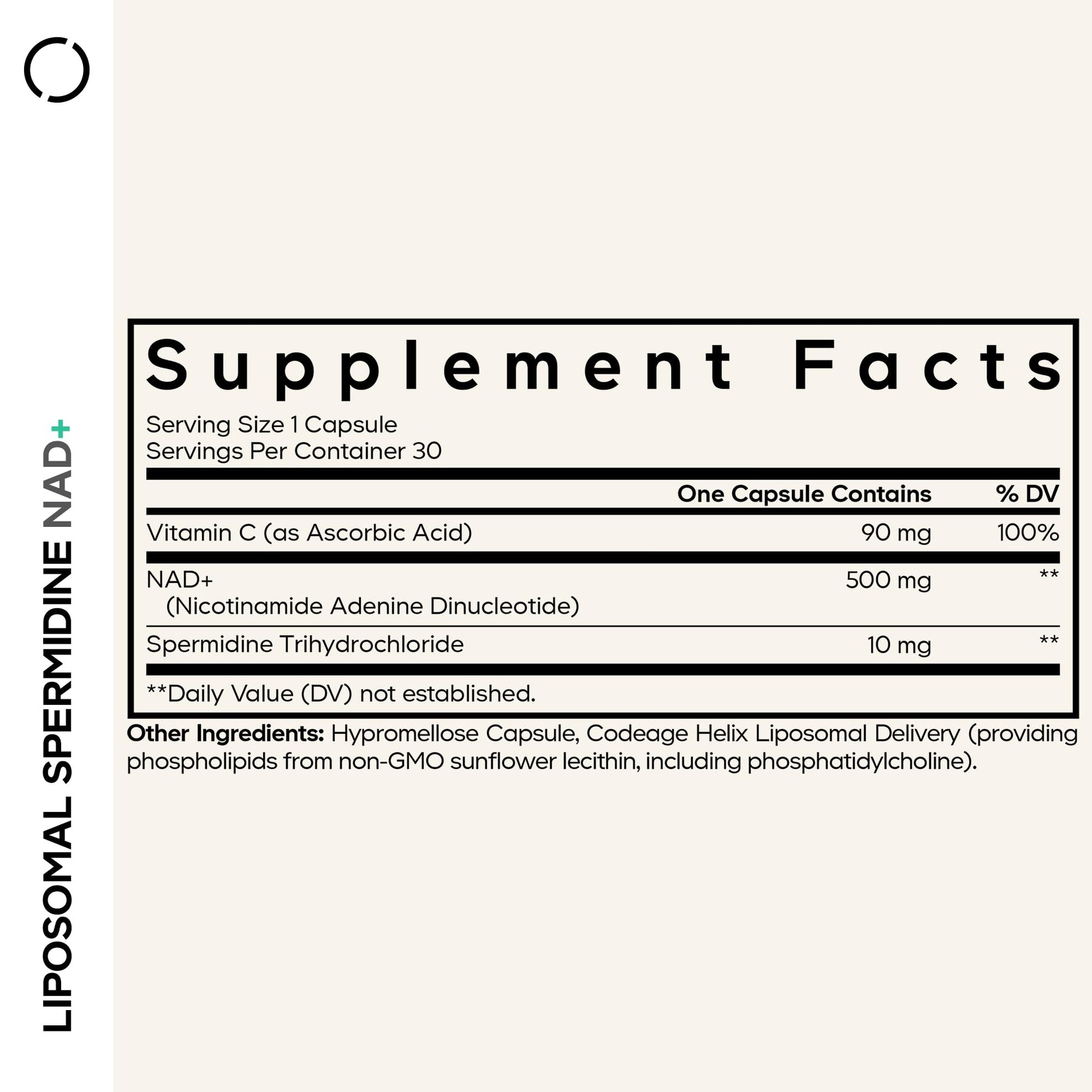 Codeage Liposomal Spermidine NAD+ Spermidine Supplement - 500 Mg NAD+ Vitamin C - Liposomal Delivery - Nicotinamide Adenine Dinucleotide Pills - 1 Capsule Per Serving - Vegan, Non-GMO - 30 Capsules Codeage Au supplements