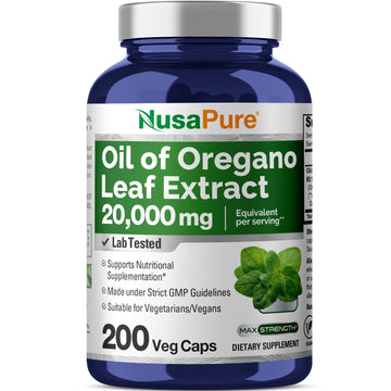 NusaPure Oregano Oil Extract 20000mg | 200 Veggie Powder Capsules | Naturally Occurring Carvacrol | Non-GMO and Vegan Extract 65:1 NusaPure Au supplements