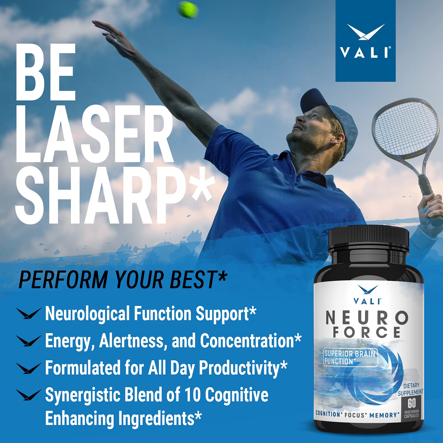 VALI Neuro Force Brain Booster Supplement for Focus, Memory, Clarity & Energy. Extra Strength Nootropic Cognitive Function Support for Mental Performance. with Natural Caffeine. 60 Veggie Capsules VALI Au supplements