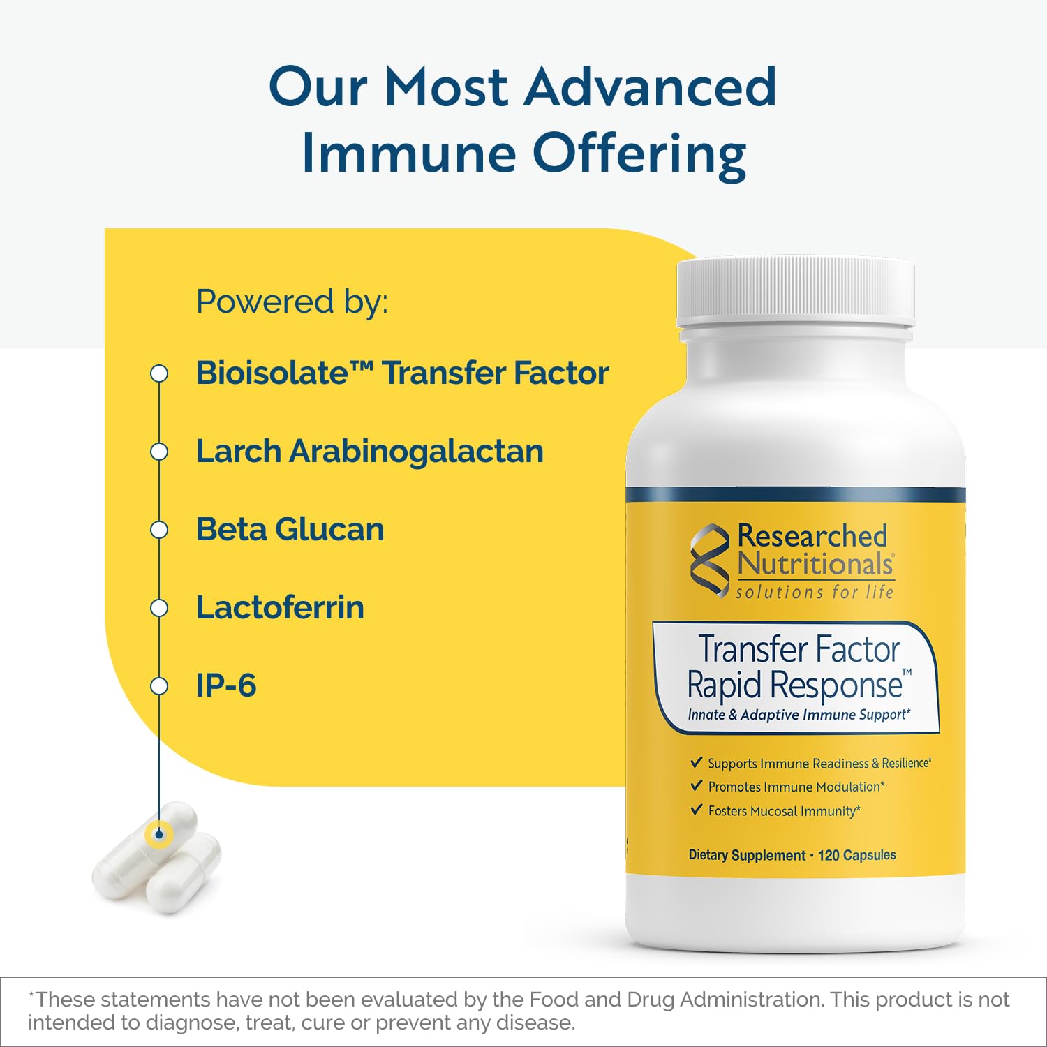 Researched Nutritionals Transfer Factor Rapid Response Immune Support Supplement - Colostrum Blend with Beta Glucan, IP-6 & Lactoferrin, Fast-Acting Innate & Adaptive Immune Modulation (120 Capsules) Researched Nutritionals Au supplements