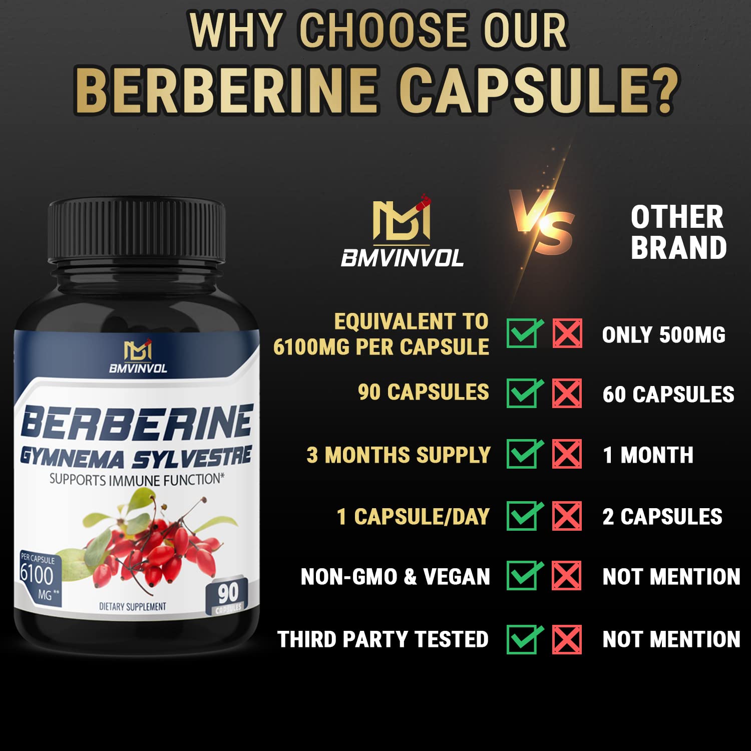 BMVINVOL 5-in-1 Berberine Supplement 6100mg with Ceylon Cinnamon, Gymnema BMVINVOL Au supplements