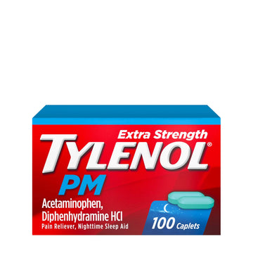 Tylenol PM Extra Strength Nighttime Pain Reliever & Sleep Aid Caplets, Fast, Strong Pain Relief, 500 mg Acetaminophen & 25 mg Diphenhydramine HCl, Non-Habit Forming Medicine for Aches & Cramps, 100 Ct Tylenol Au supplements