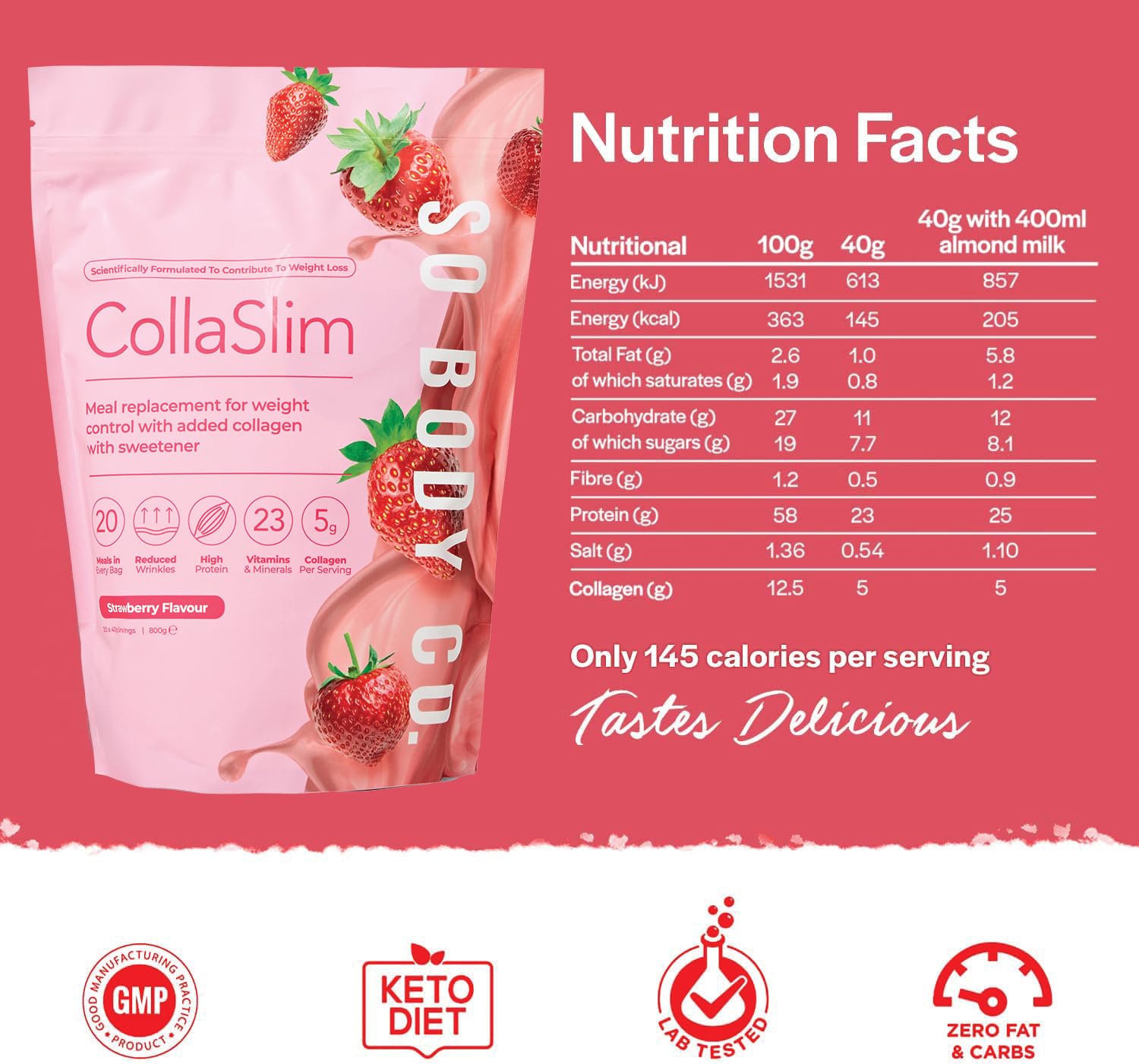 CollaSlim, Meal Replacement Shake with Added Collagen, Vitamins and Minerals, 800g So Body Co Au supplements