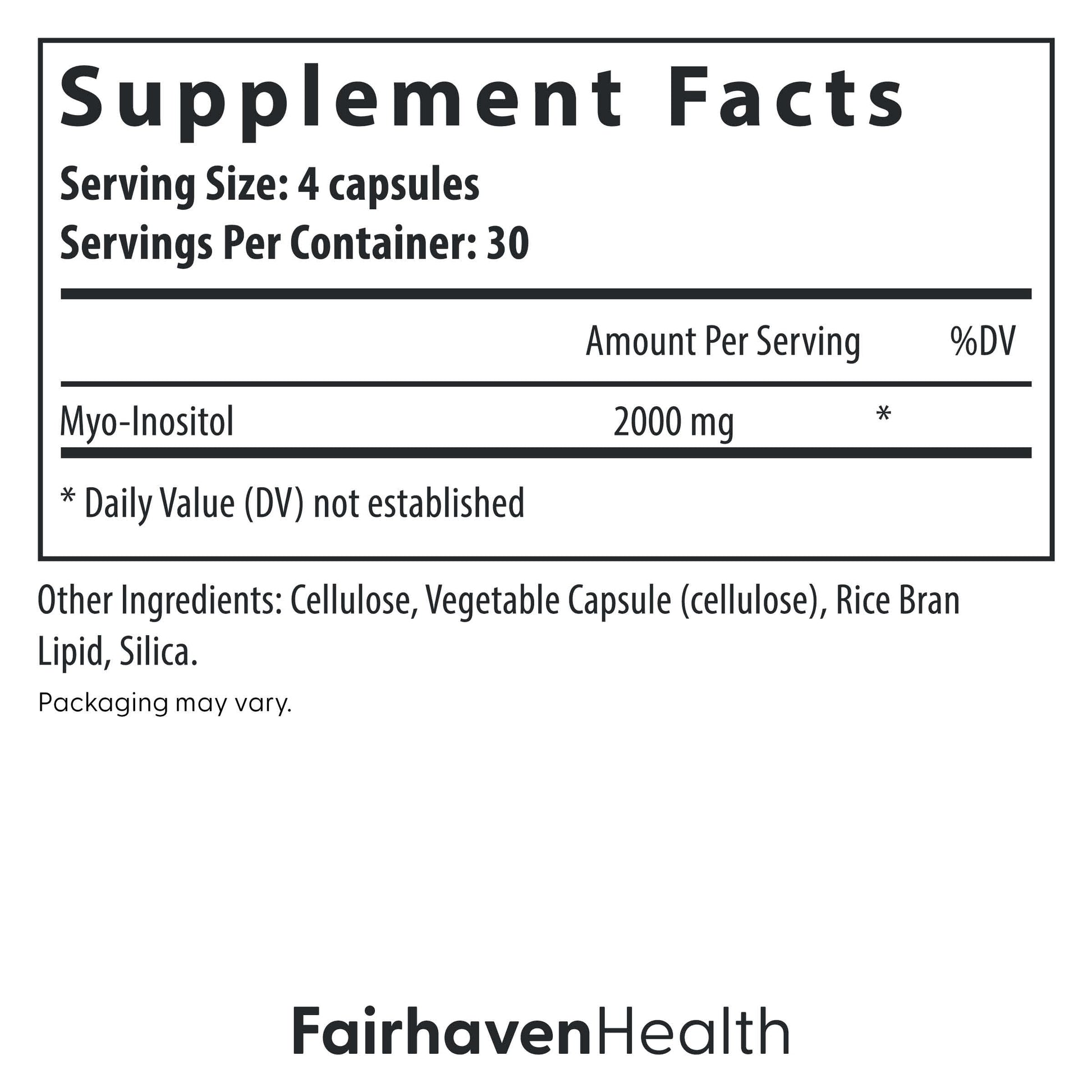 Fairhaven Health Myo-Inositol Supplement for Women and Men | Vitamin B8 2000mg | Vegan Inositol Powder Capsules | Gluten, Dairy and Soy Free | 120 Inositol Capsules Fairhaven Health Au supplements