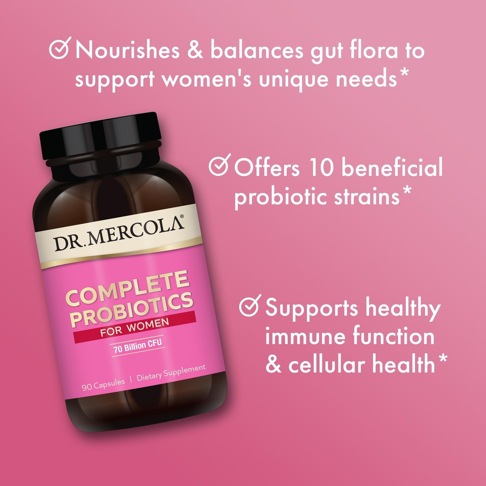 Dr. Mercola Complete Probiotics for Women - Supports Gut, Vaginal & Immune Health - Contains Lactobacillus Strains - Non-GMO, Gluten-Free & Soy-Free - 90 Capsules (90 Servings) Dr. Mercola Au supplements