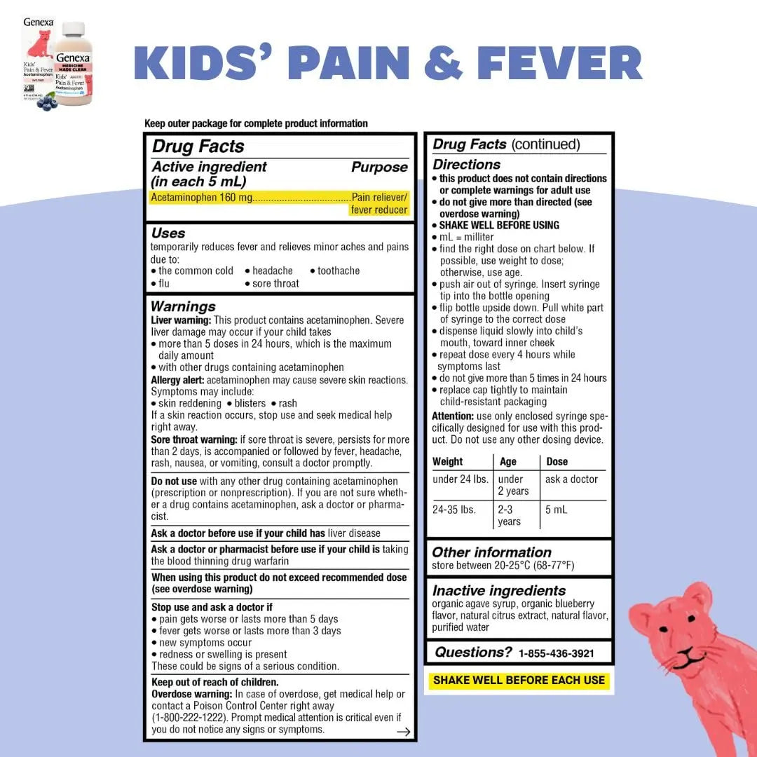 Genexa Kids' Clean Pain & Fever Acetaminophen Bundle | Relieves Fever & Minor Aches and Pain | Dye Free, 0% Artificial Additives | Chewable Tablets & Liquid Oral Suspension for Children Aged 2-11 Genexa Au supplements