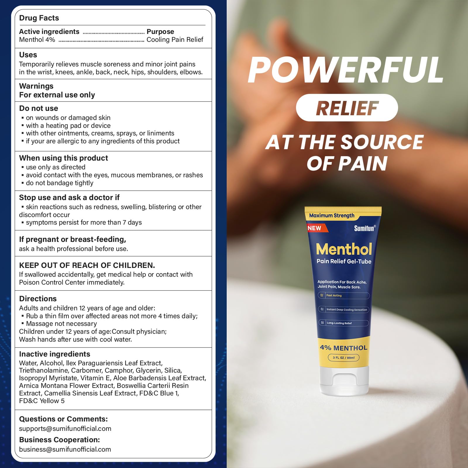 Sumifun Menthol Pain Relief Gel-Tube-3 FL OZ Tube (Pack of 2)- for Knee & Lower Back, Sore Muscle, Neck Shoulder Pain Relief Sumifun Au supplements