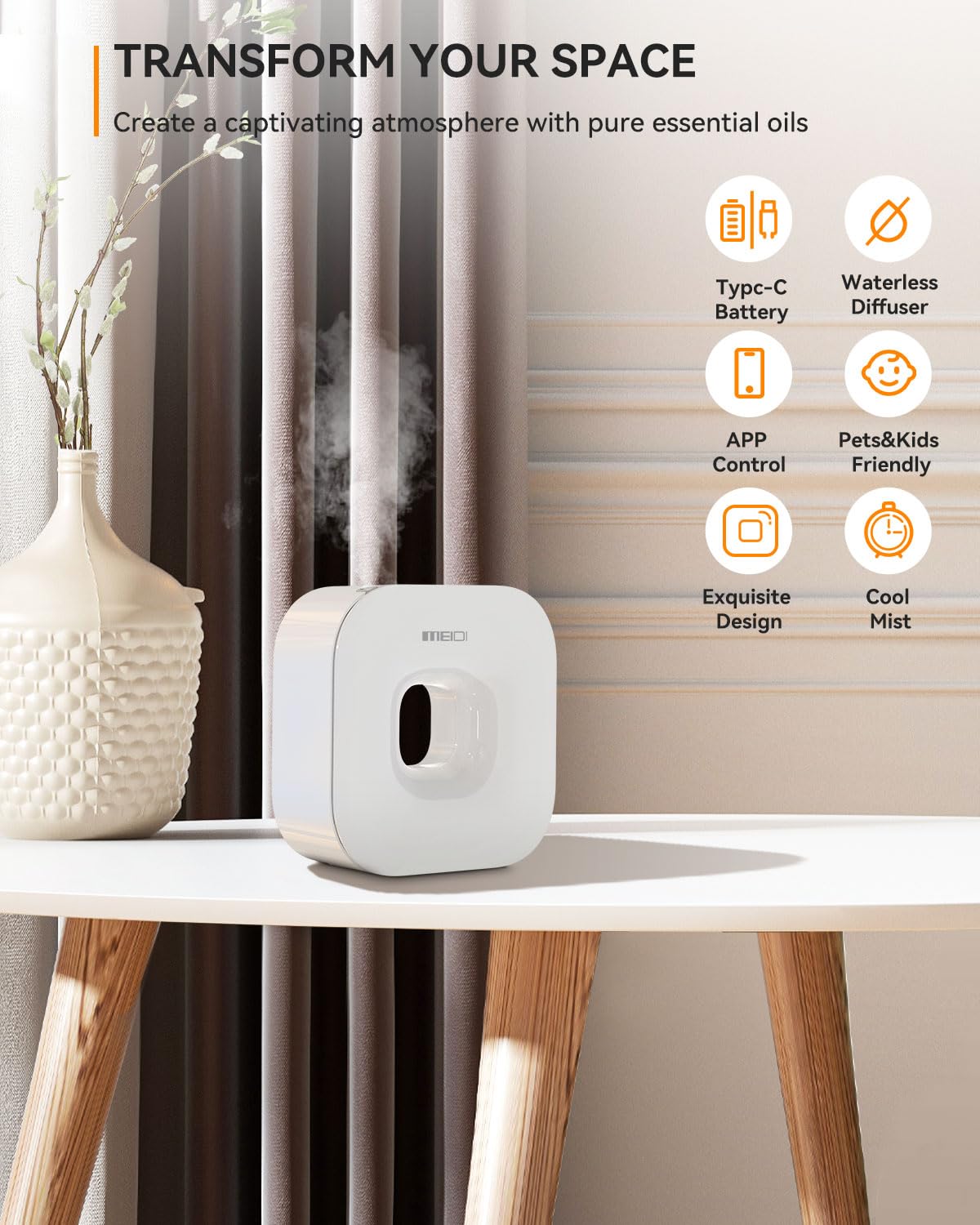 MEIDI Waterless Essential Oil Diffuser - Bluetooth Cordless Aromatherapy Diffuser with App Control MEIDI Au supplements