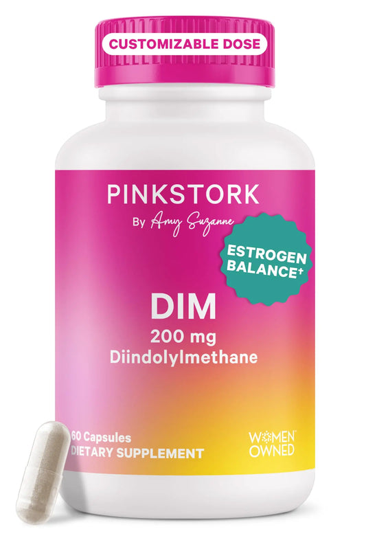 Pink Stork DIM Supplement for Women - Estrogen and Hormone Balance for Menopause, Perimenopause & PMS - DIM 200 mg Plus BioPerine for Mood Support - 60 Day Supply Pink StorkAU supplements