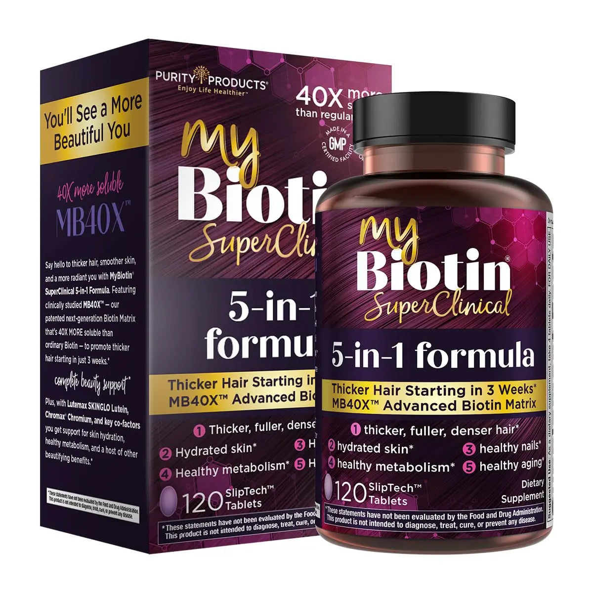 Purity Products MyBiotin SuperClinical New 5-in-1 Elite Multivitamin + MB40X Biotin Matrix Daily Multi - Thicker Hair Starting in 3 Weeks Purity Products Au supplements