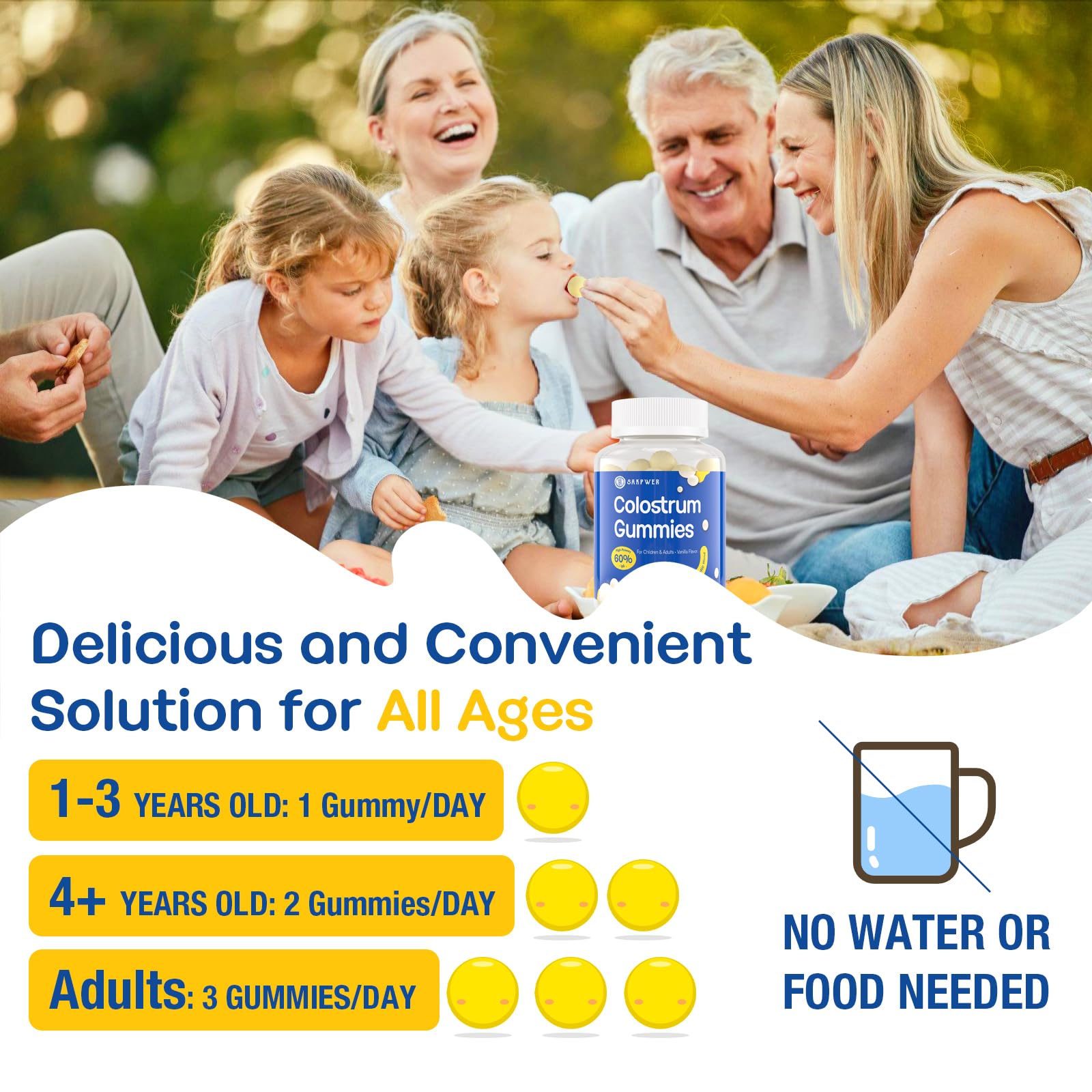 Sakpwer Bovine Colostrum Supplement Gummies - with 60% Highest IgG, Lactoferrin, Probiotics and Prebiotics for Adults and Kids, Vanilla Flavor & Sugar Free, 90 Gummies Sakpwer Au supplements