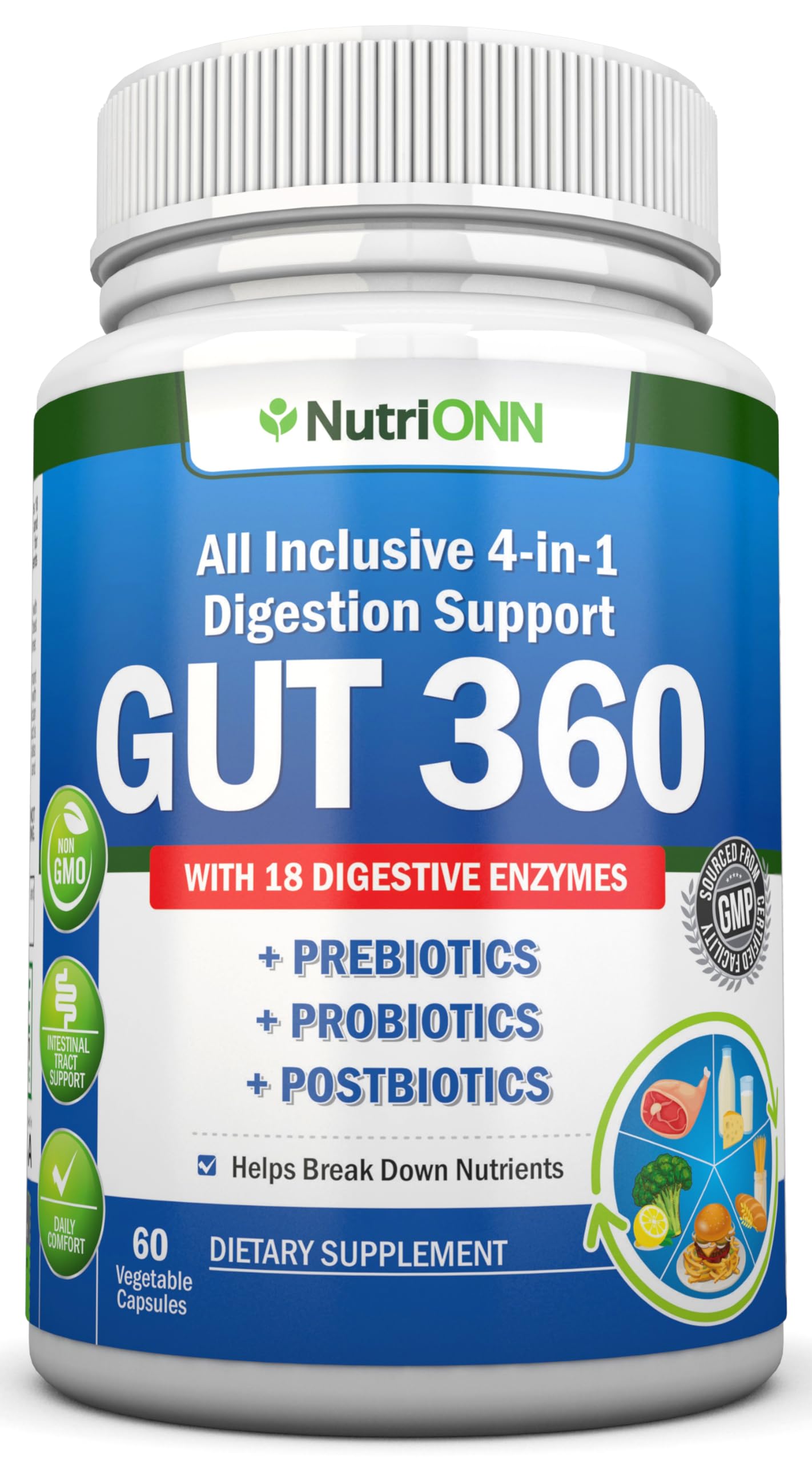 4-in-1 Probiotics, Prebiotics & Postbiotics with 18 Digestive Enzymes for Women & Men - Complete Gut & Digestive Support Supplement - Bloating Relief and Enzymes for Digestion - Non GMO - Vegan NutriONN Au supplements