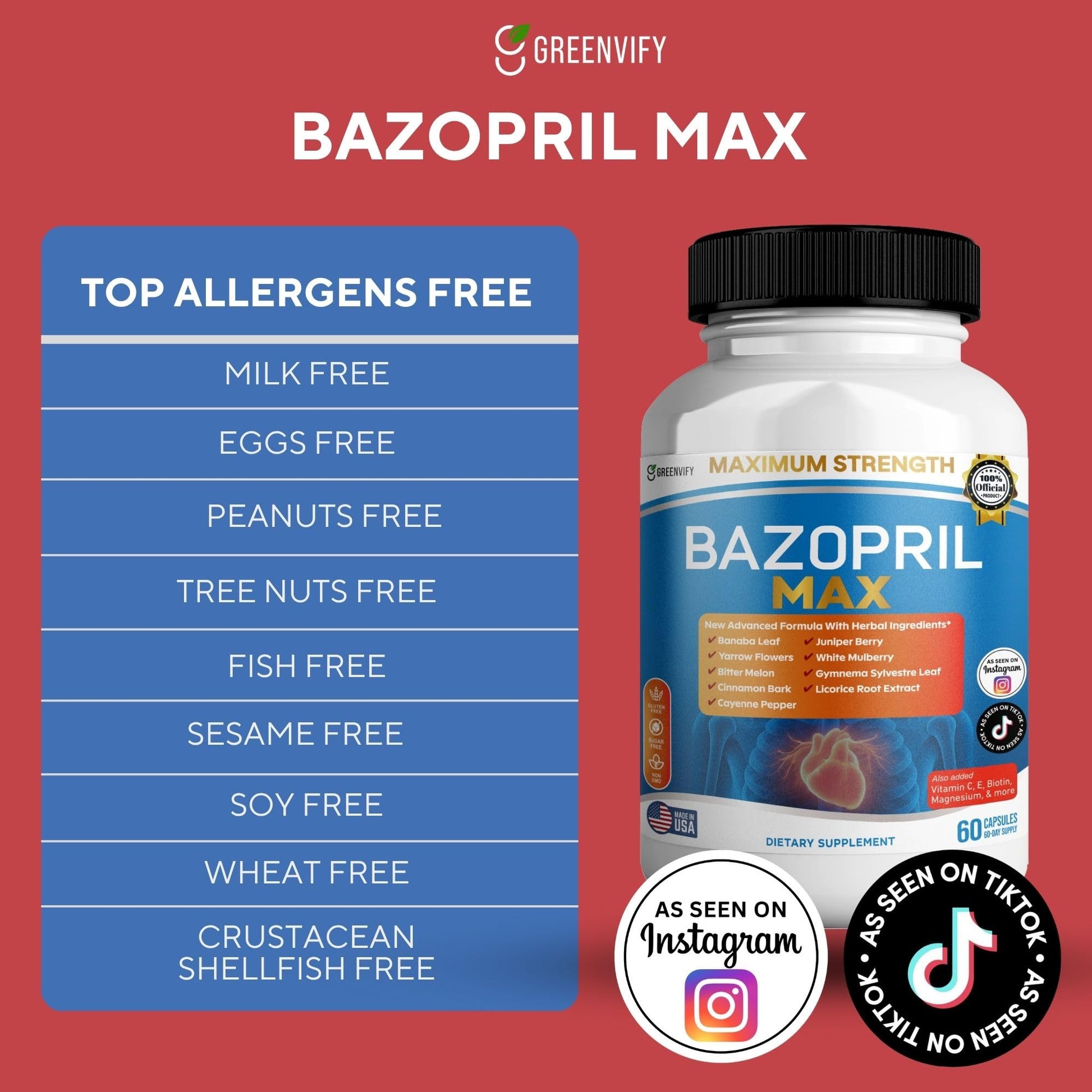 GREENVIFY Bazopril Max Maximum Strength Dietary Supplement, 60 Capsules, with Herbal Blend, Vitamins & Minerals (1) GREENVIFY Au supplements