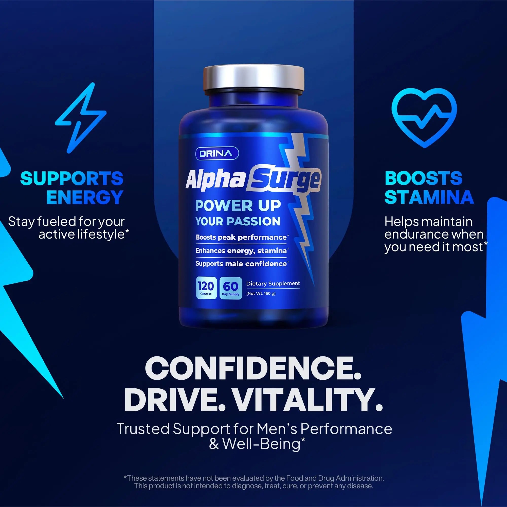 Pills for Men Fast Acting - Male Enhancing Supplement Testosterone Booster - Blood Flow, Libido, Size, Girth, Hardness, Stamina, Enlargement, Growth - Natural Performance Enhancer - 2 Month Supply DRINA Au supplements