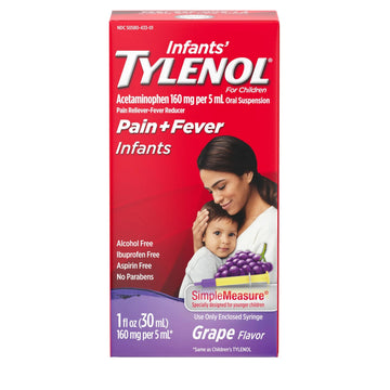 Infants' Tylenol Oral Suspension Liquid Medicine with Acetaminophen, Baby Fever Reducer & Pain Reliever for Minor Aches & Pains, Sore Throat, Headache & Toothache, Grape Flavor, 1 fl. oz Tylenol Au supplements