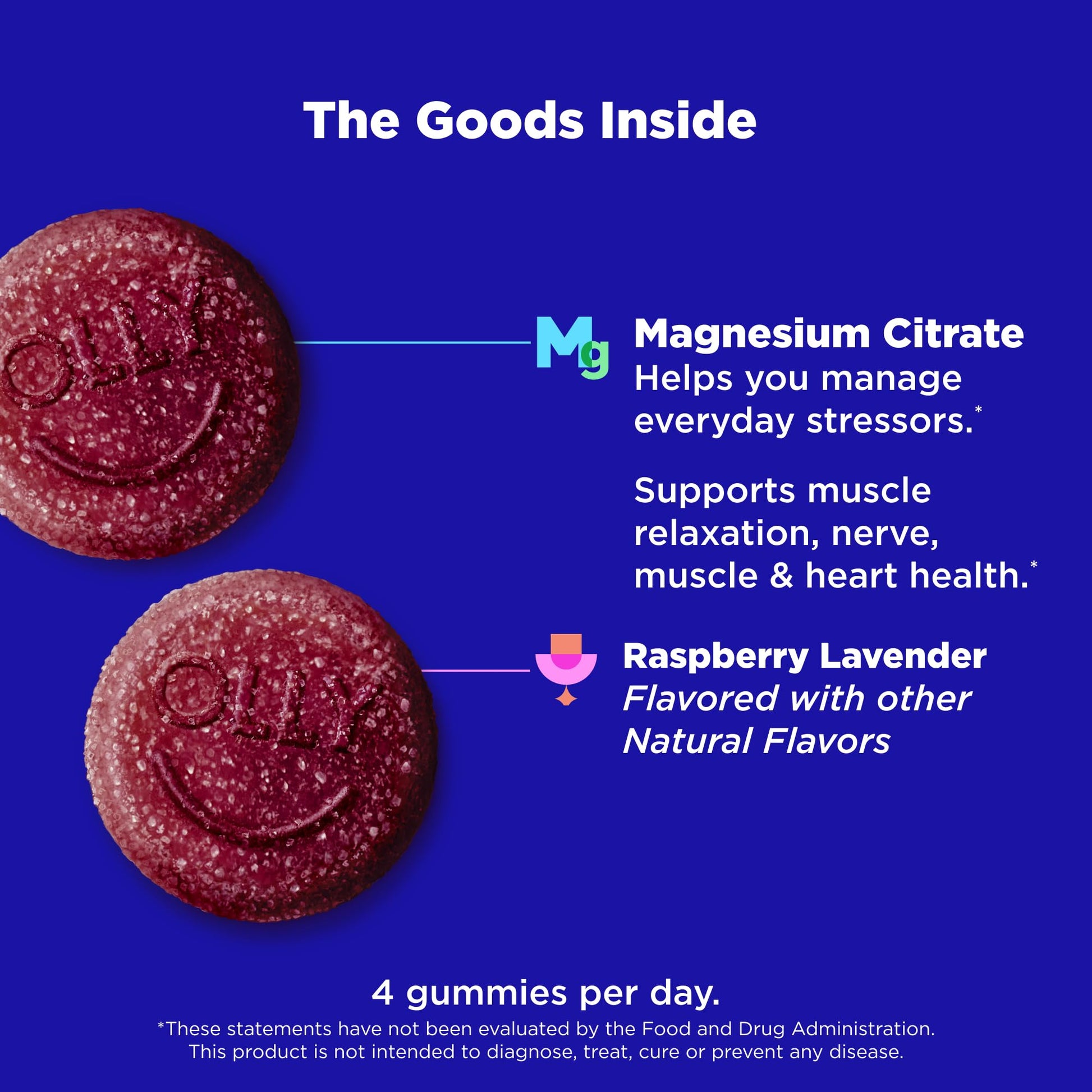 OLLY Relaxing Magnesium Gummies, Supports Muscle Relaxation*, Magnesium Citrate, Raspberry Lavender Flavor, 15 Day Supply - 60 Count OLLY Au supplements