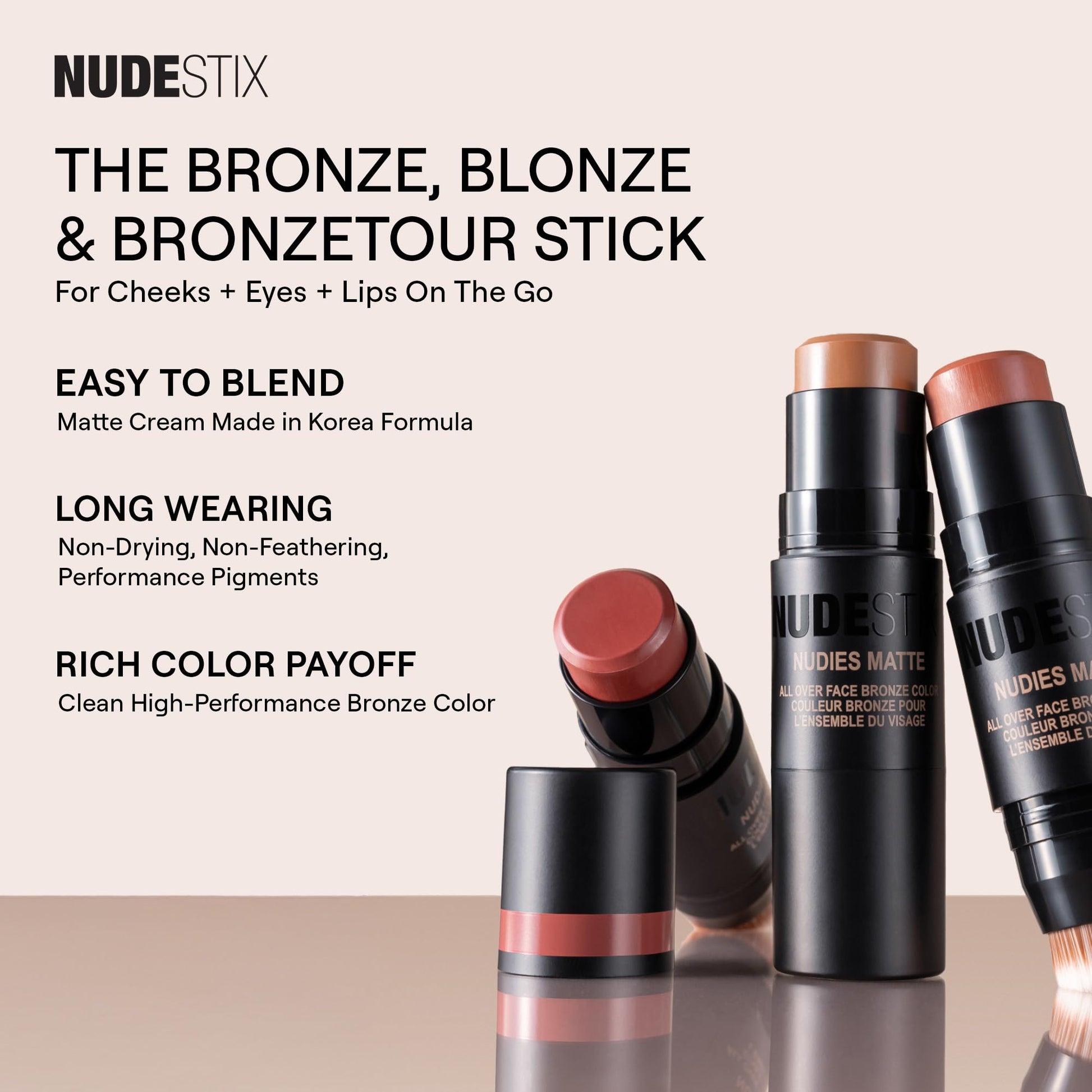 Nudestix Nudies Bronze All Over Matte Bronzing Stick – 3-in-1 Cream Bronzer for Cheeks, Eyes & Lips with Built-In Brush | Natural Contour & Sun-Kissed Glow | Bondi Bae Nudestix Au supplements