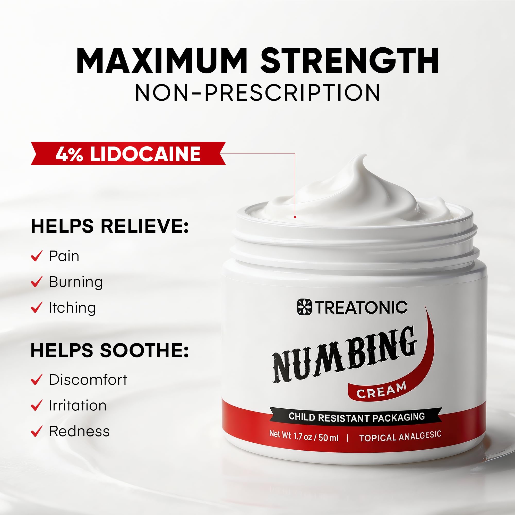 Treatonic Numbing Cream: Extra Strength Numbing Cream for Discomfort, Burning, Itching, & After Sun - Maximum Strength Topical Anesthetic with Menthol & Emu Oil for Toes Feet Hands Legs Arms – 1.7oz Treatonic Au supplements