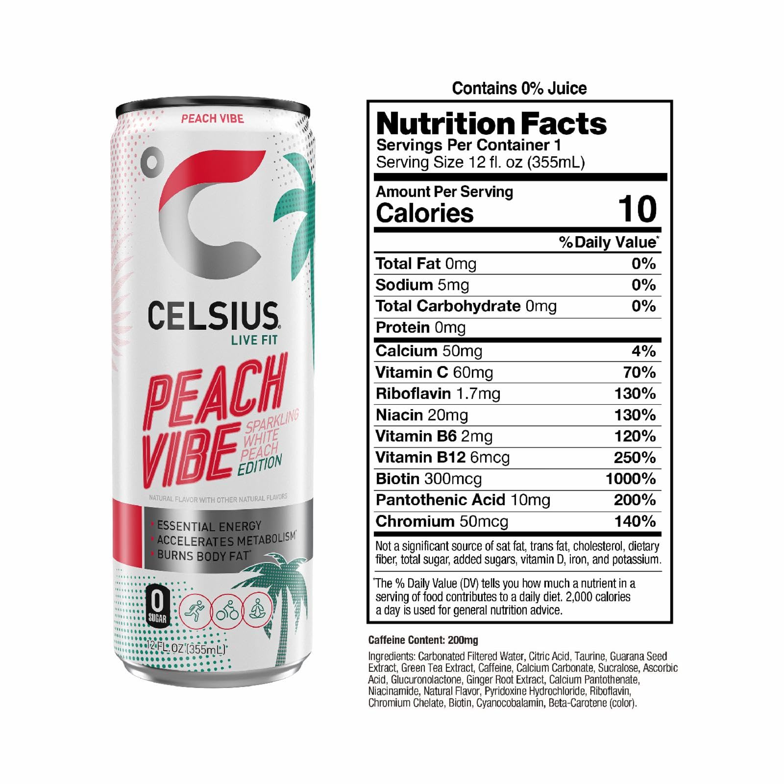 CELSIUS Sparkling Peach Vibe, Functional Essential Energy Drink, 12 Fl Oz CELSIUS Au supplements