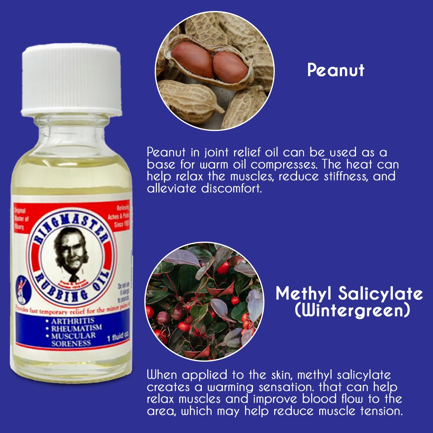 Ringmaster Rubbing Oil Pain Relief Since 1950 Made in USA for Arthritis, Rheumatism, Muscular Joint Soreness (1 oz) Ringmaster Rubbing Oil Au supplements