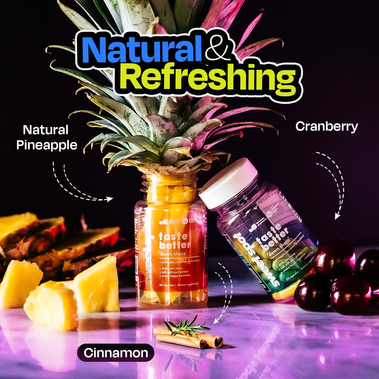 Pineapple Probiotics for Men – 625mg Sweet Spot Formula with Pineapple Extract, Cranberry & Cinnamon, Supports pH Balance & Freshens Taste, 60 Capsules, Made in the USA TASTE THE SWEET SPOT Au supplements
