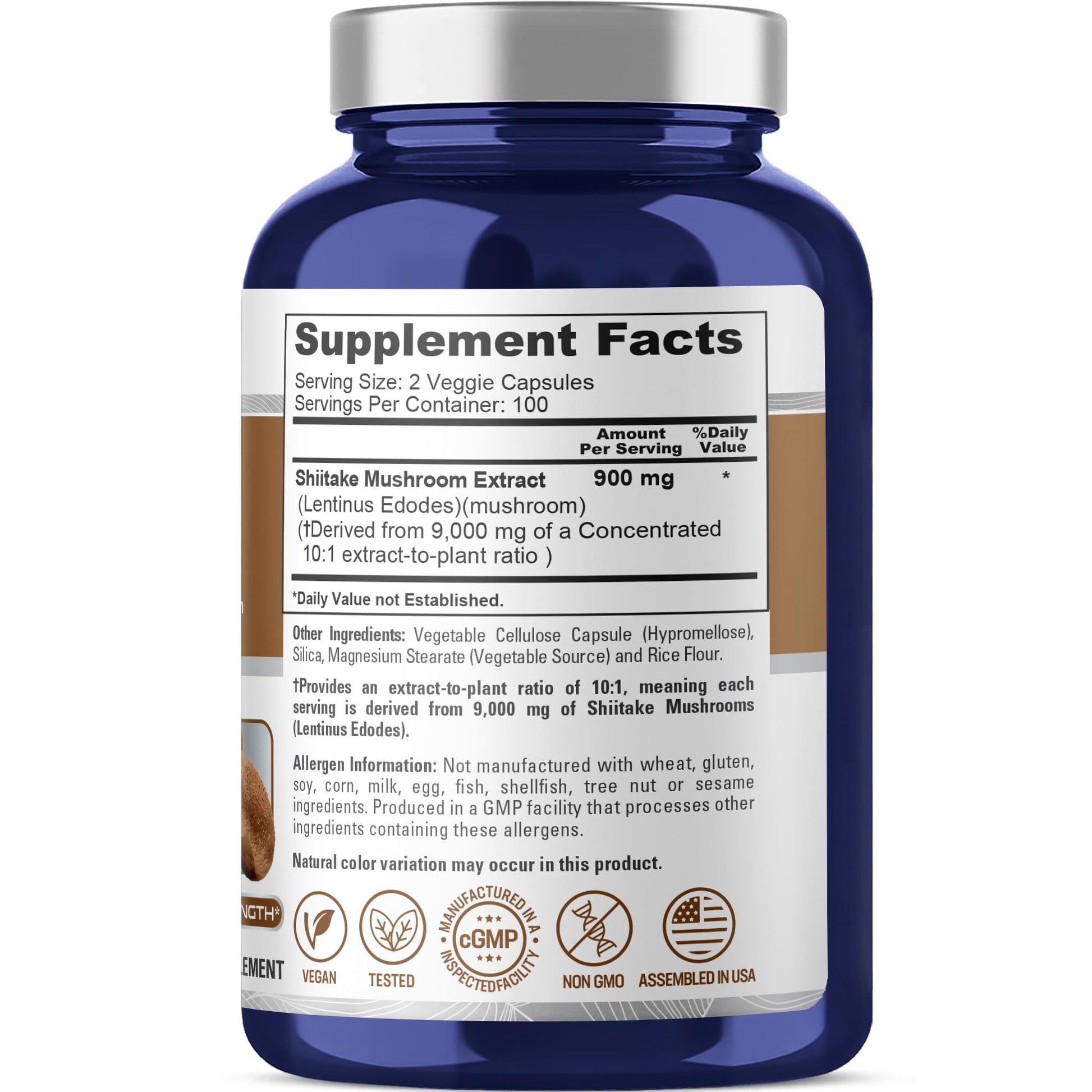 NusaPure Shiitake Mushroom 10:1 Extract, 900 mg Equivalent to 9000mg 200 Veggie Capsules (Non-GMO, Vegan) NusaPure Au supplements