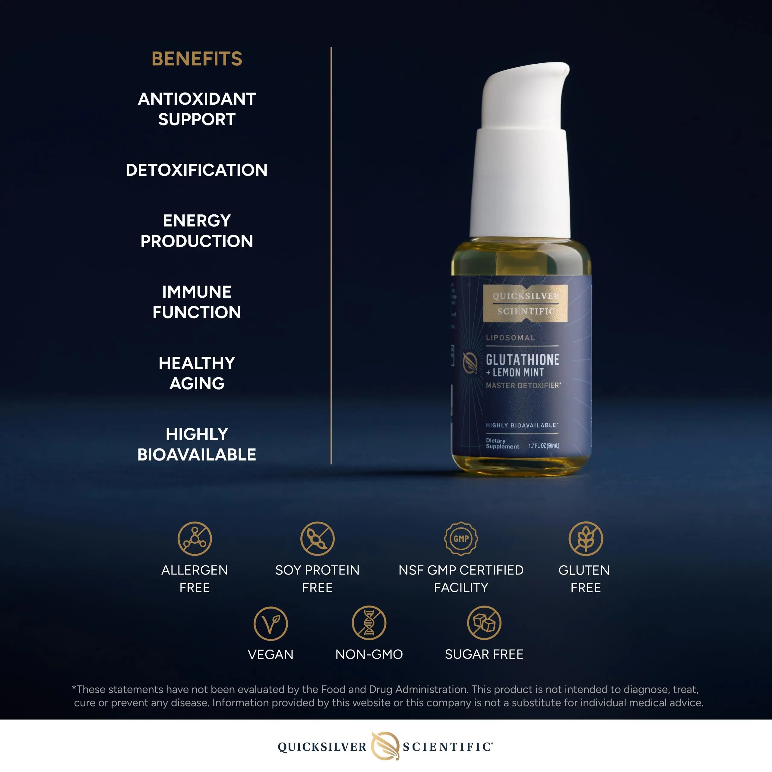 Quicksilver Scientific Liposomal Glutathione - Superior Absorption Oral Glutathione Supplement for Detox & Immune Support - Lemon Mint (1.7 fl oz) Quicksilver Scientific Au supplements