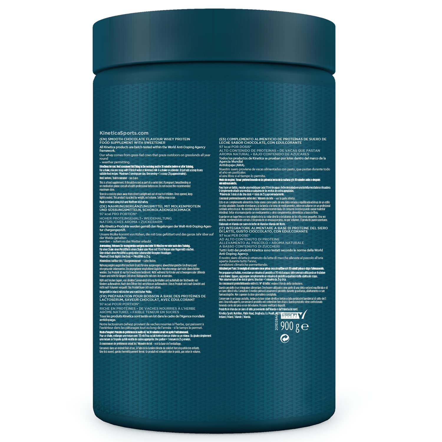 Kinetica Lean Protein Powder, Low Calorie, Grass Fed Whey, 72 Servings, Smooth Chocolate, 1.8kg Kinetica Au supplements