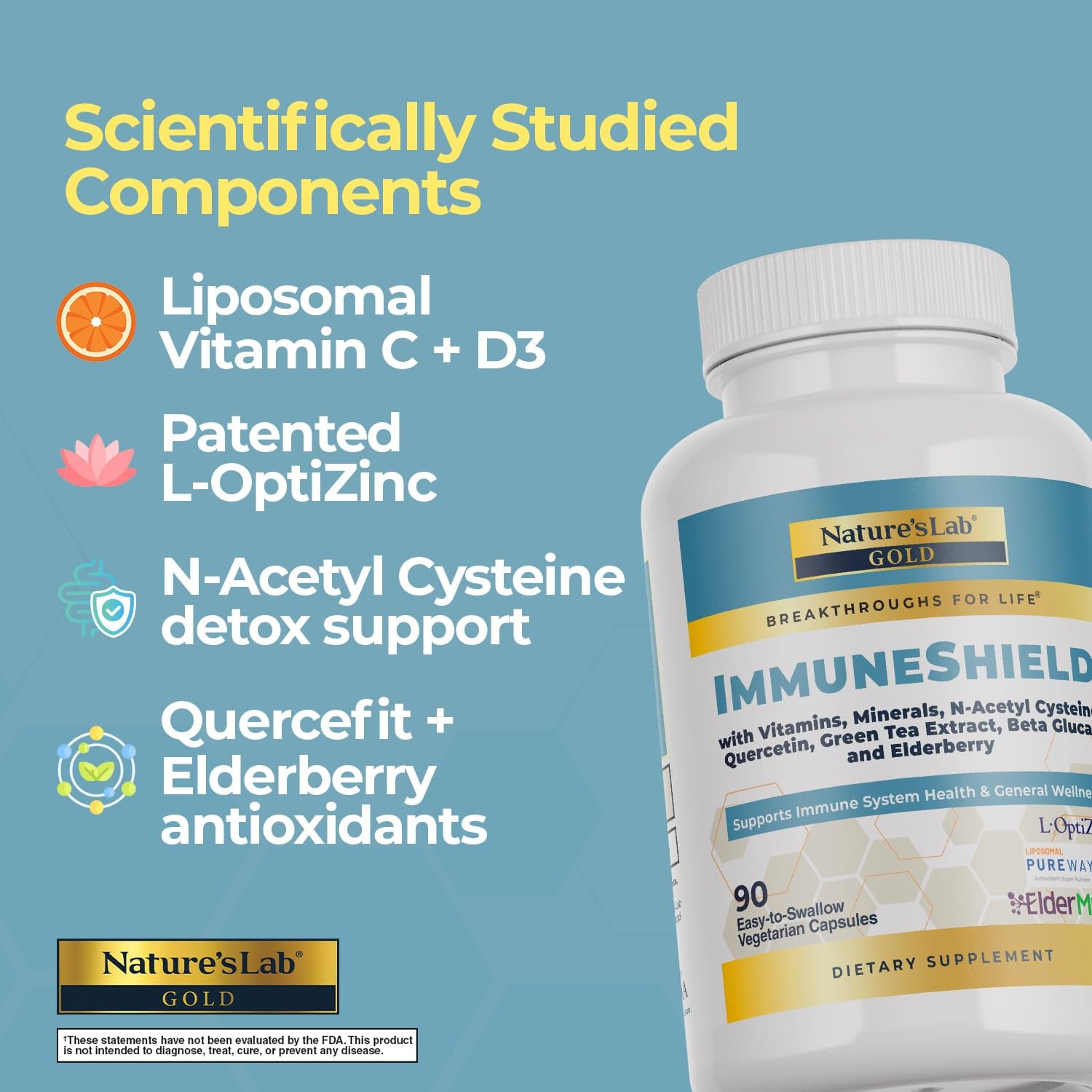 Nature's Lab Gold ImmuneShield - Supports Immune System Health & General Wellness* - 90 Capsules (30 Day Supply) Nature's Lab Au supplements