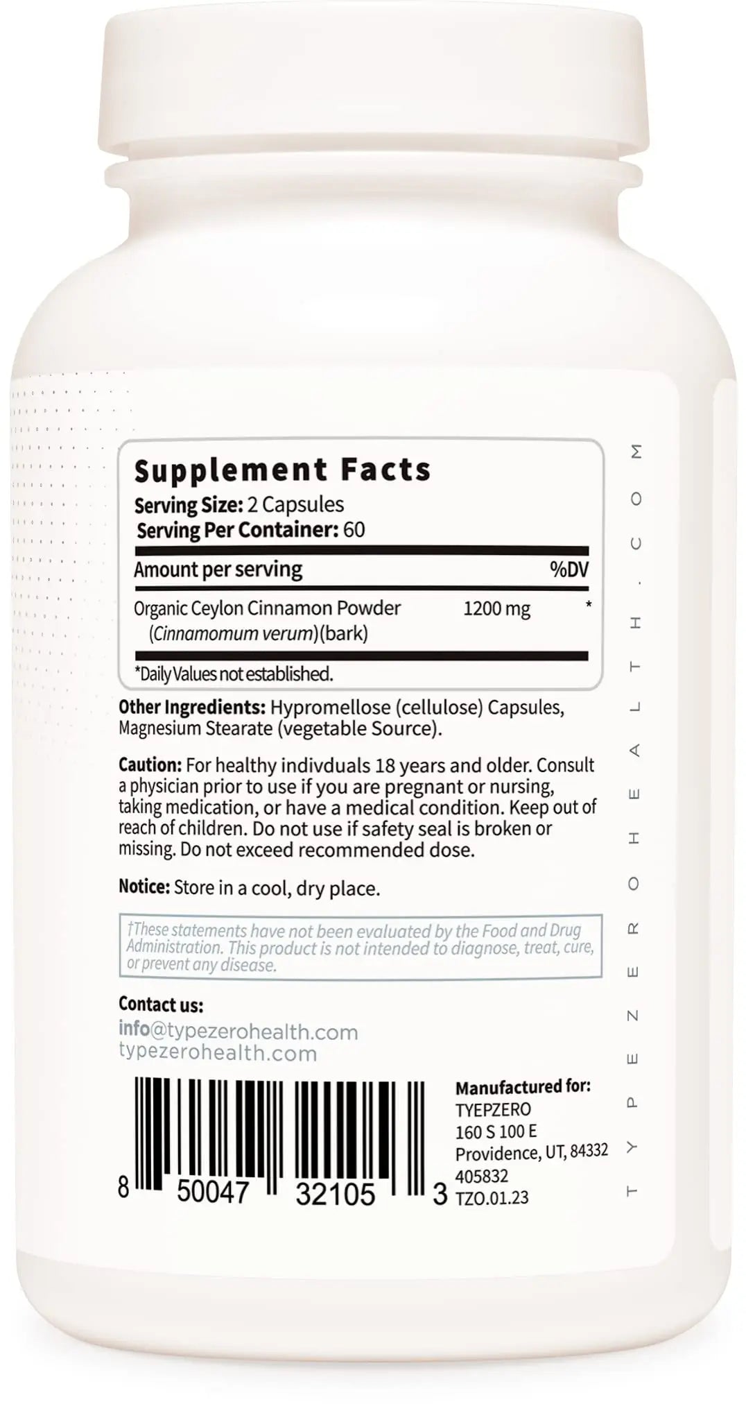 Type Zero Ceylon Cinnamon Capsules (1200mg | 120 Capsules) - Natural, Non-GMO, Gluten Free, Organic Cinnamon Bark Supplement Type Zero Au supplements