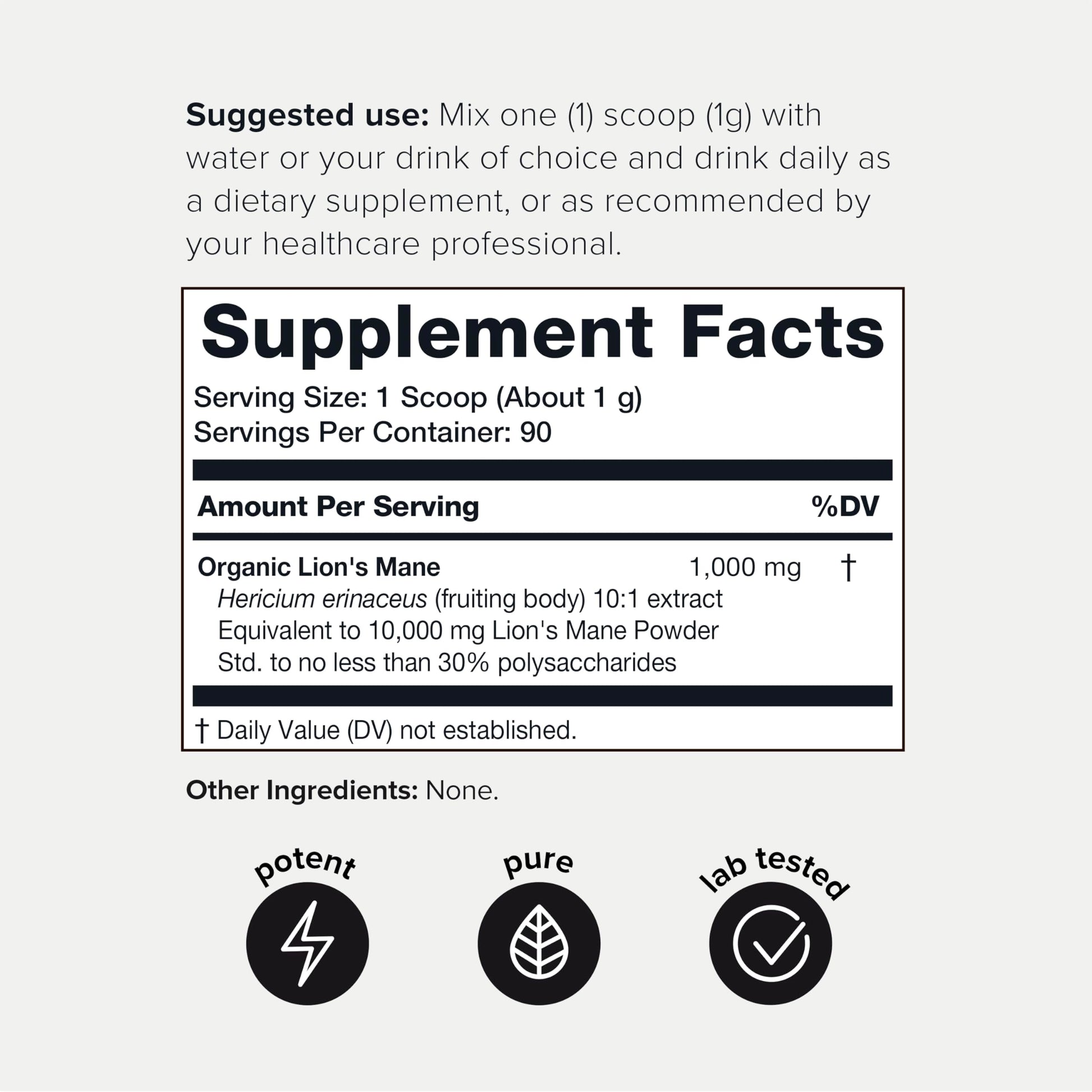 10,000mg 10x Concentrated Ultra High Strength Organic Lions Mane Powder Toniiq Au supplements