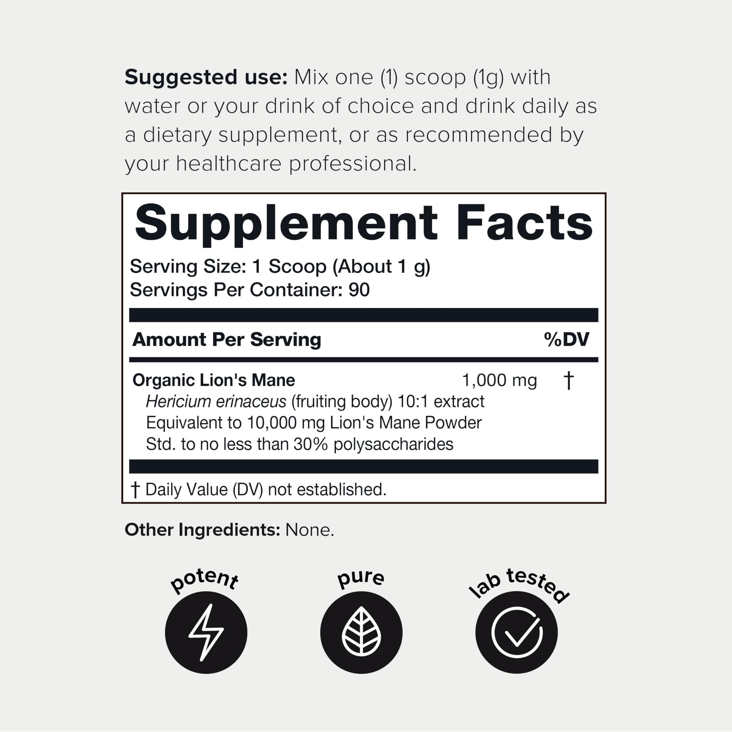 10,000mg 10x Concentrated Ultra High Strength Organic Lions Mane Powder Toniiq Au supplements