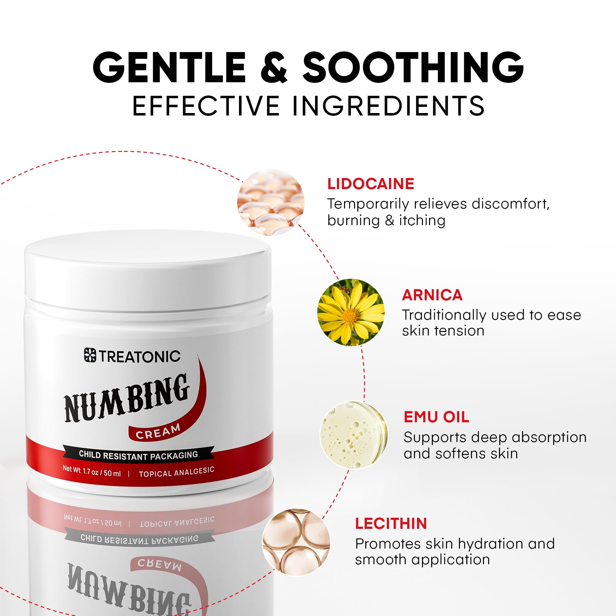 Treatonic Numbing Cream: Extra Strength Numbing Cream for Discomfort, Burning, Itching, & After Sun - Maximum Strength Topical Anesthetic with Menthol & Emu Oil for Toes Feet Hands Legs Arms – 1.7oz Treatonic Au supplements
