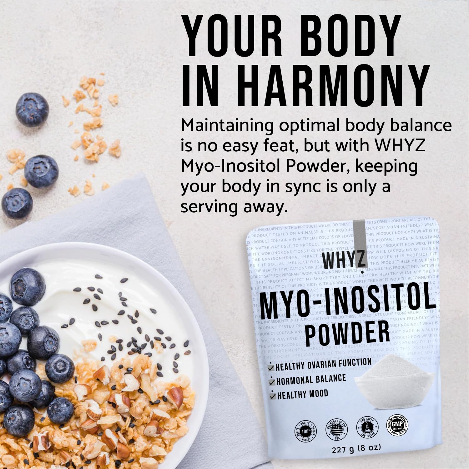 Myo-Inositol Powder 8oz, Natural Myo Inositol Supplement for Ovarian Support WHYZ Au supplements