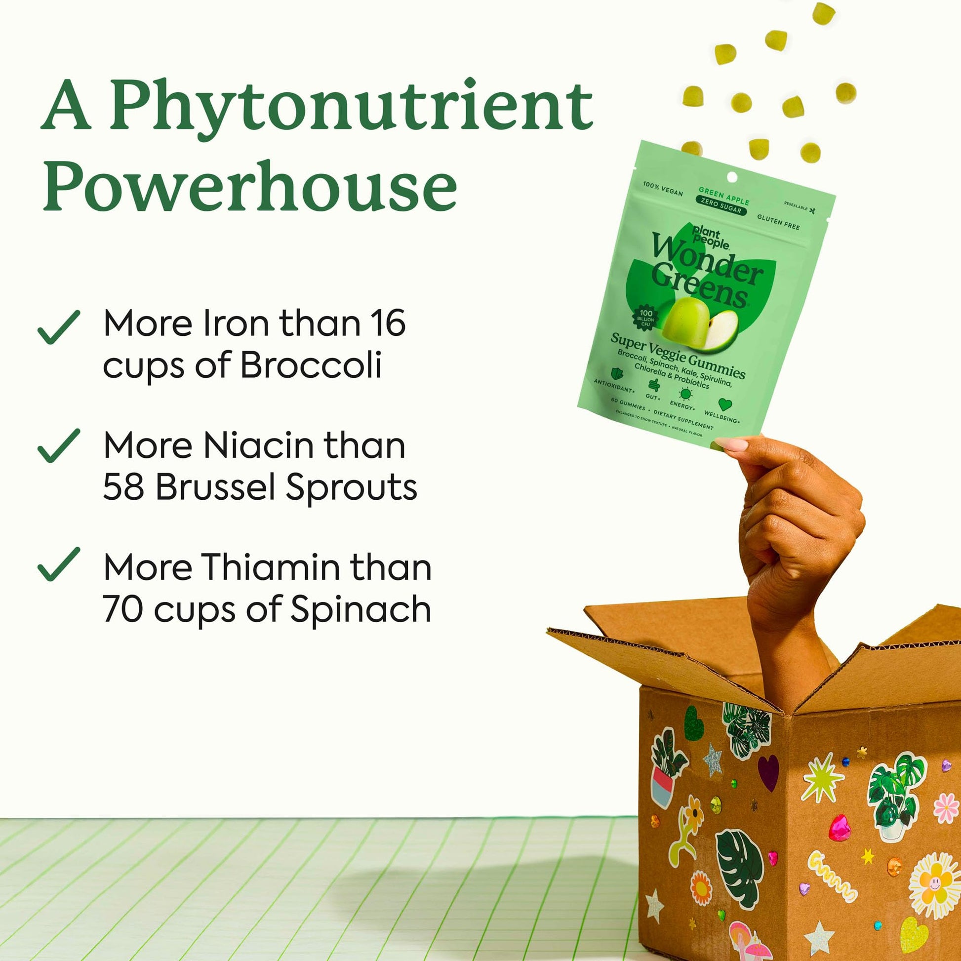 Plant People WonderGreens Veggie Gummies Super Greens with Probiotics Multivitamin Support Gummy for Wellbeing, Energy, Immune and Gut Health, Green Apple Flavor (60 Count) Plant People Au supplements