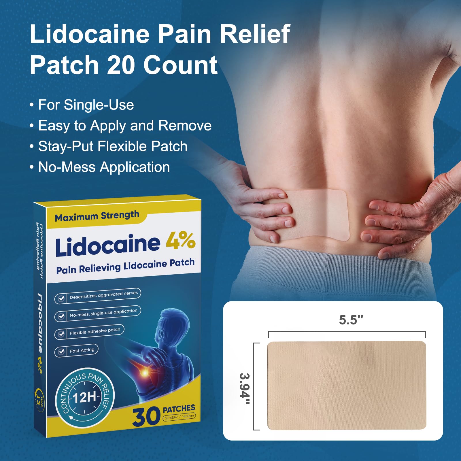 YOAPA Teemofe 4% Lidocaine Patches, Maximum Strength Pain Relieving Patch for Back, Neck, Shoulder, Knee and Muscle Soreness - 12 Hour Efficient Relief-009 YOAPA Au supplements
